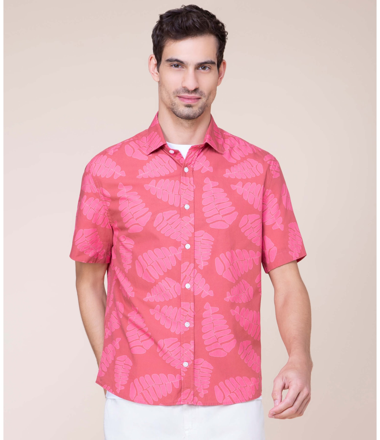 Camisa Folhas Estampada Mc Vermelho