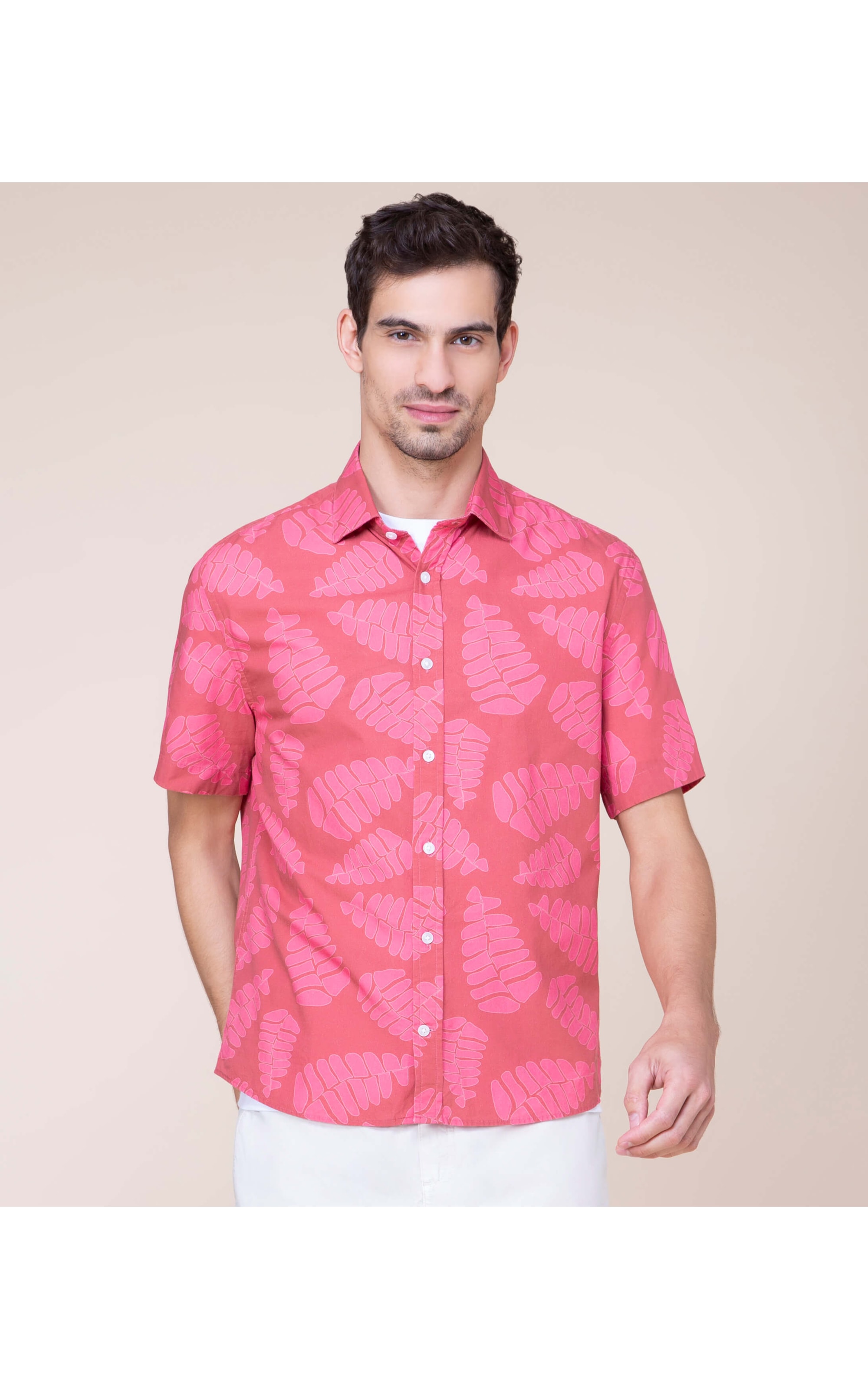 Camisa Folhas Estampada Mc Vermelho