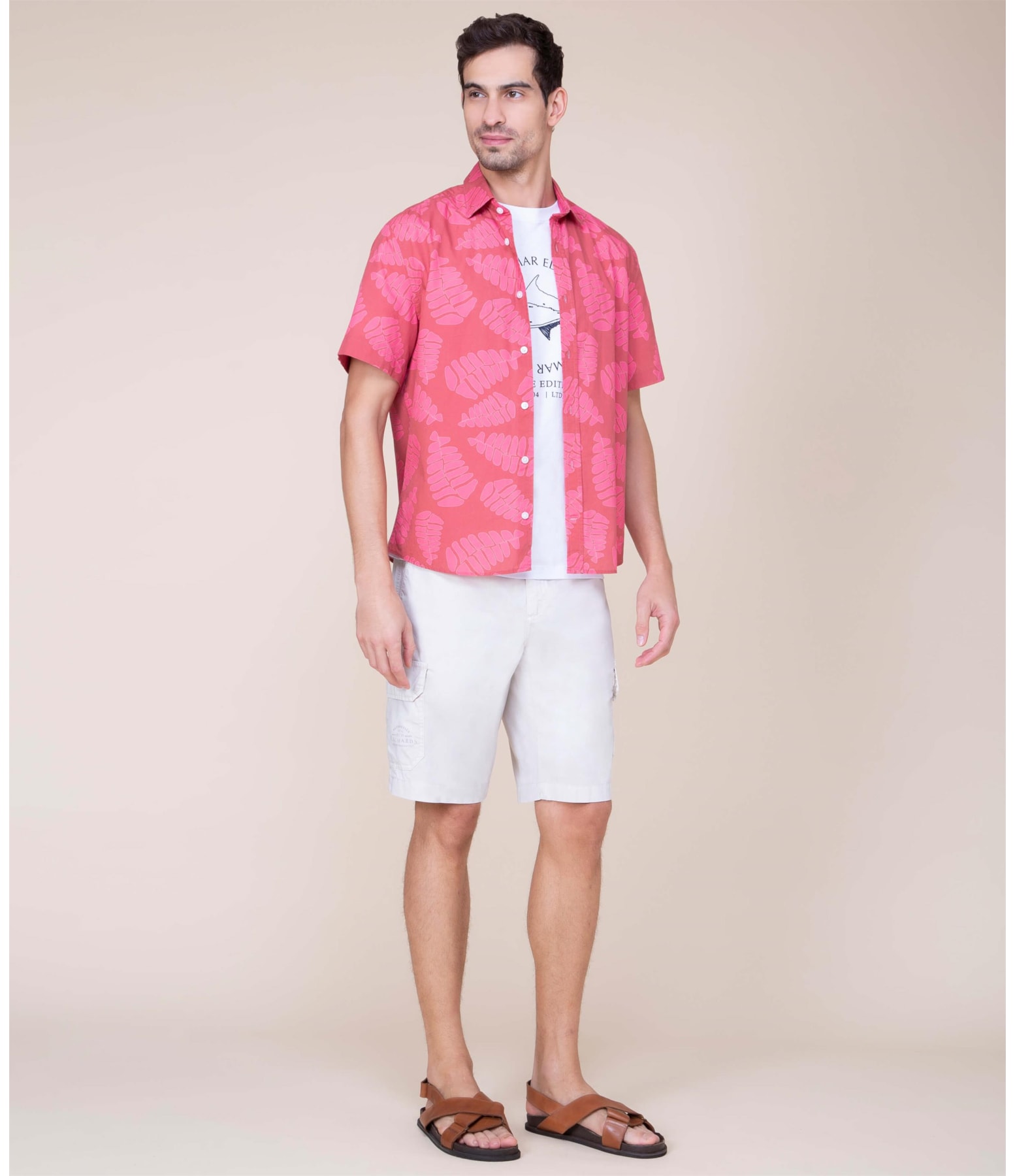 Camisa Folhas Estampada Mc Vermelho