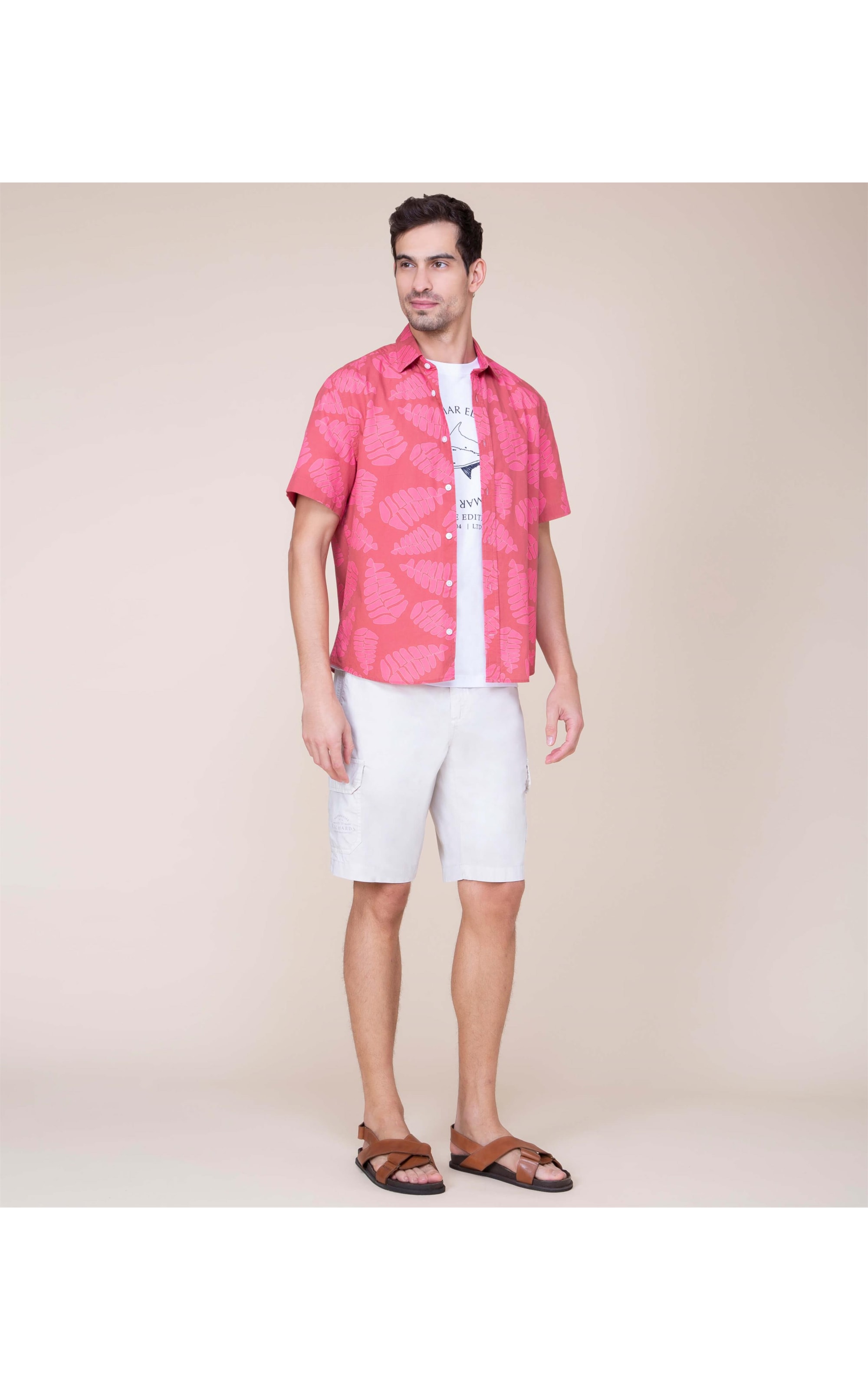 Camisa Folhas Estampada Mc Vermelho