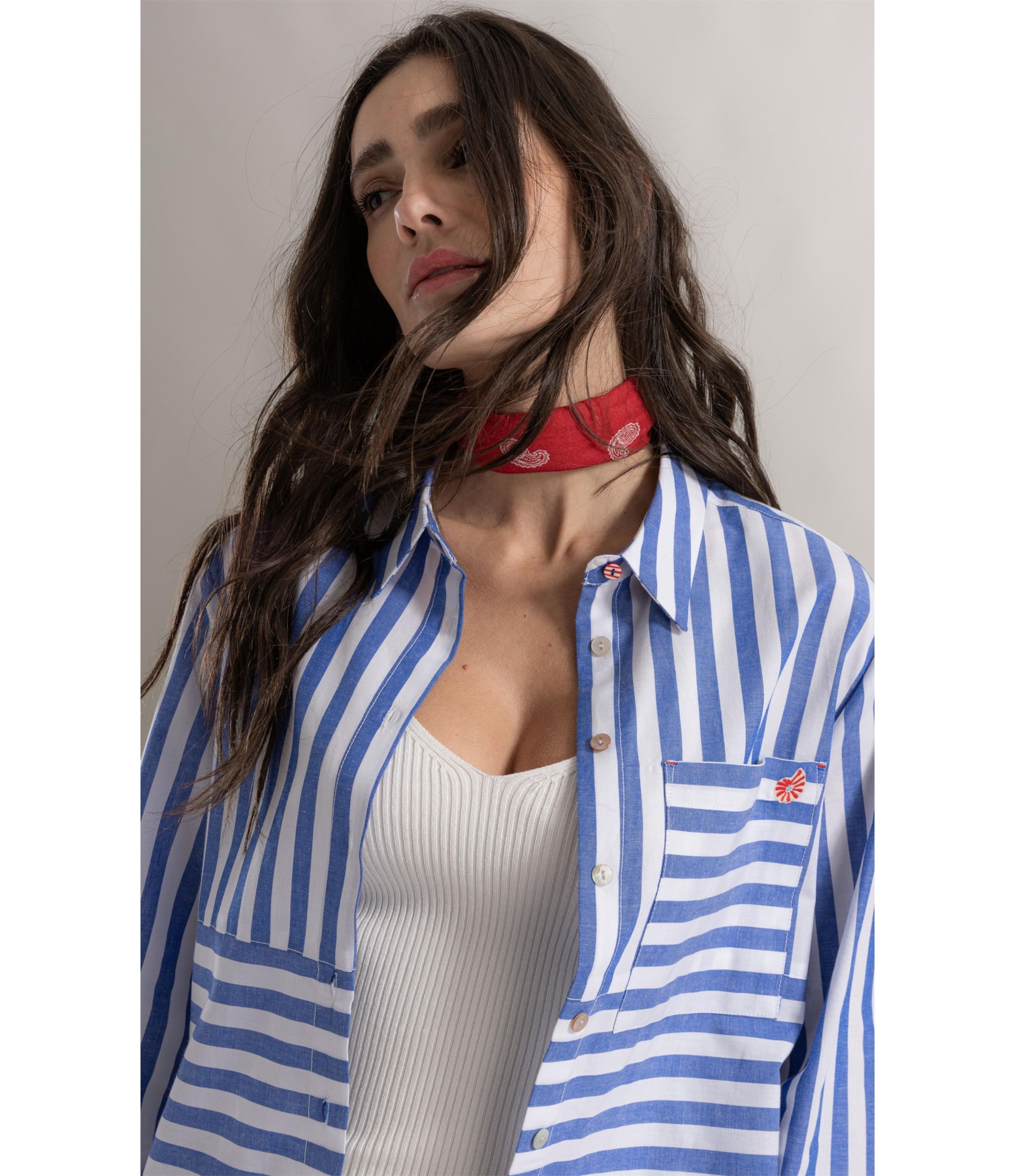 Camisa Francine Stripe Navy Azul Jeans