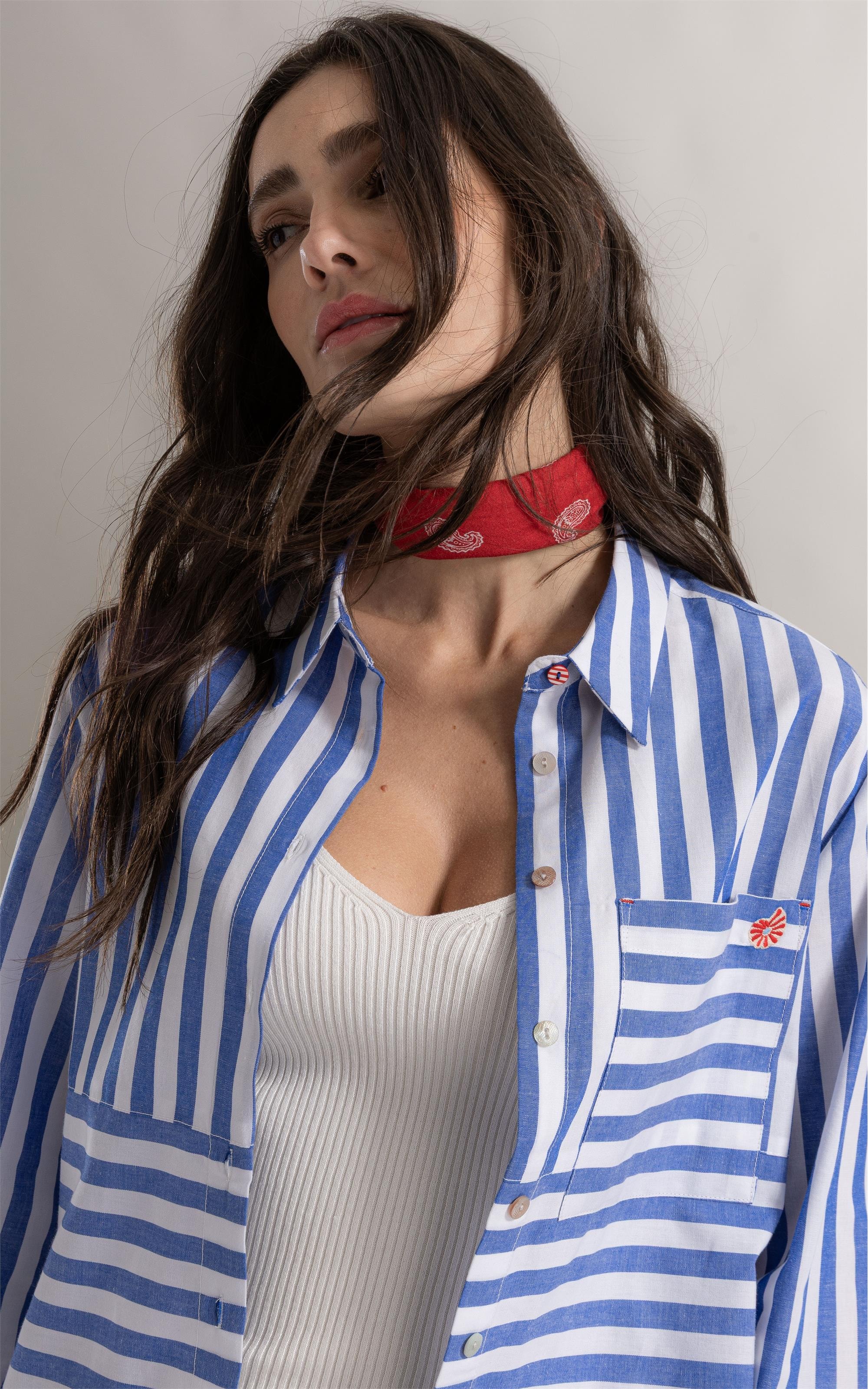 Camisa Francine Stripe Navy Azul Jeans