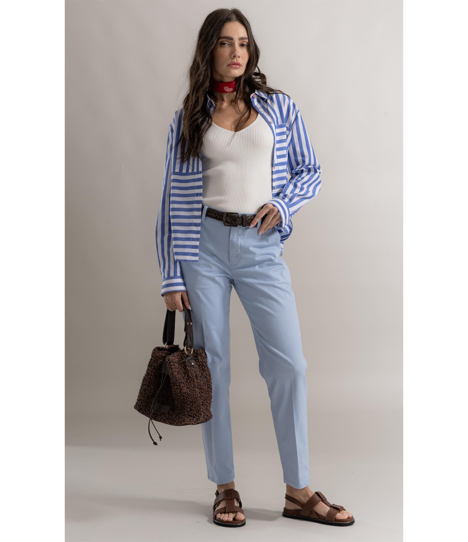 Camisa Francine Stripe Navy Azul Jeans