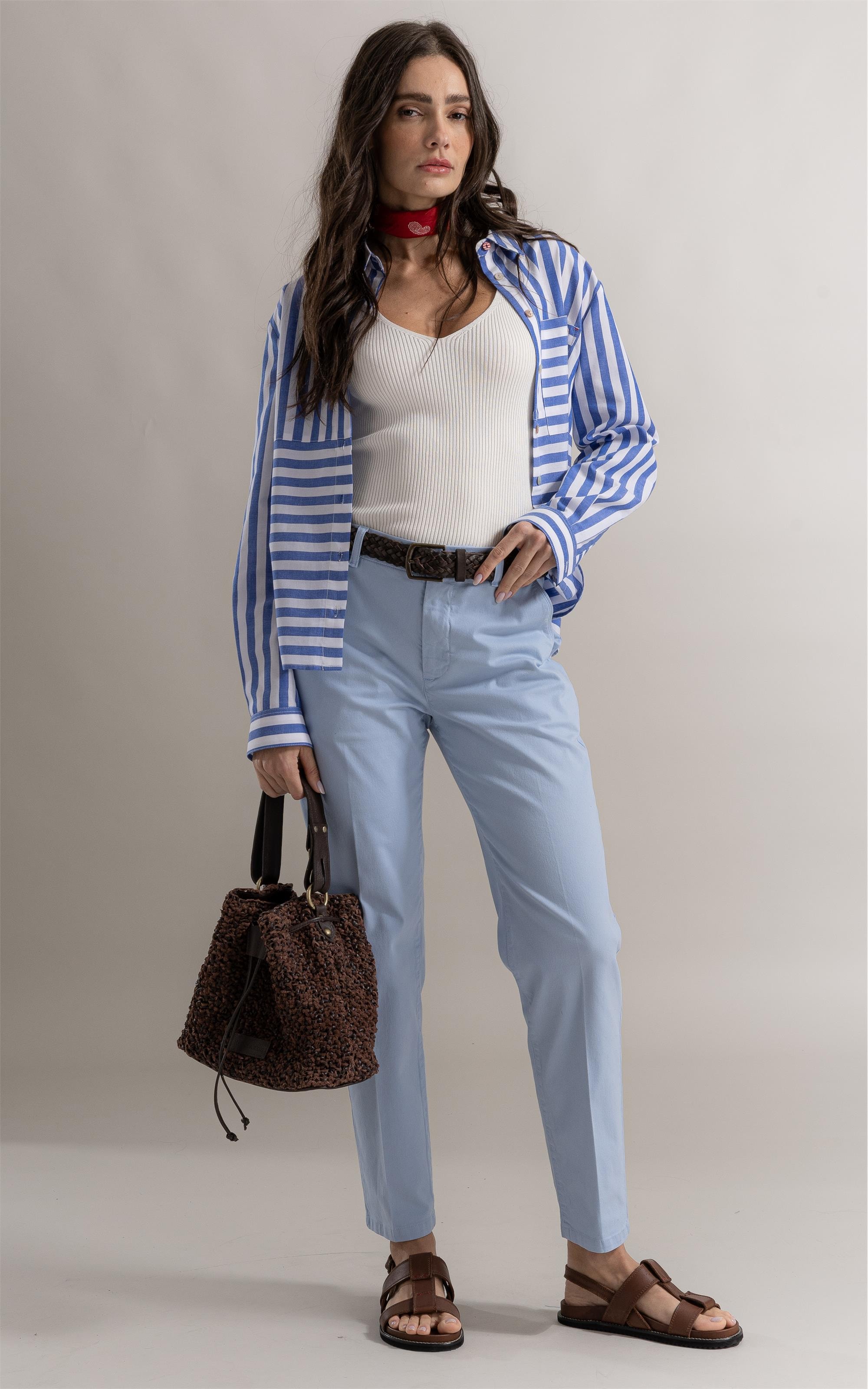 Camisa Francine Stripe Navy Azul Jeans