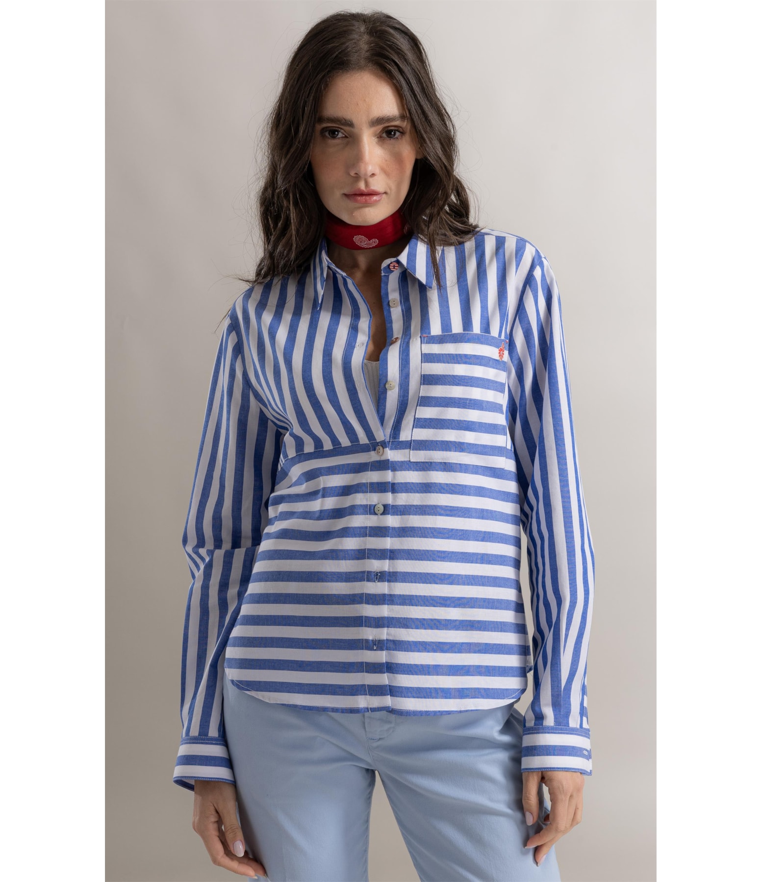 Camisa Francine Stripe Navy Azul Jeans
