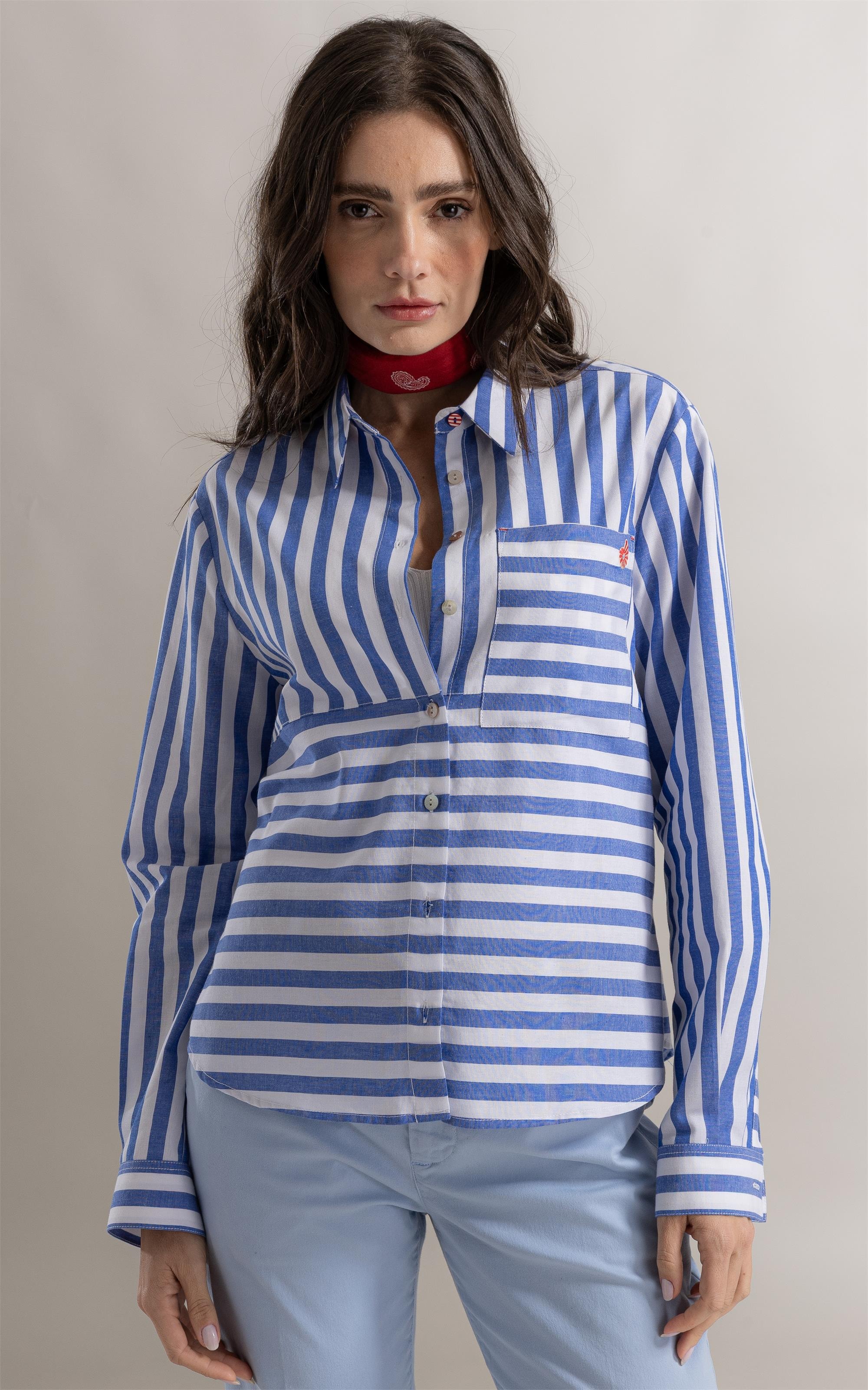 Camisa Francine Stripe Navy Azul Jeans