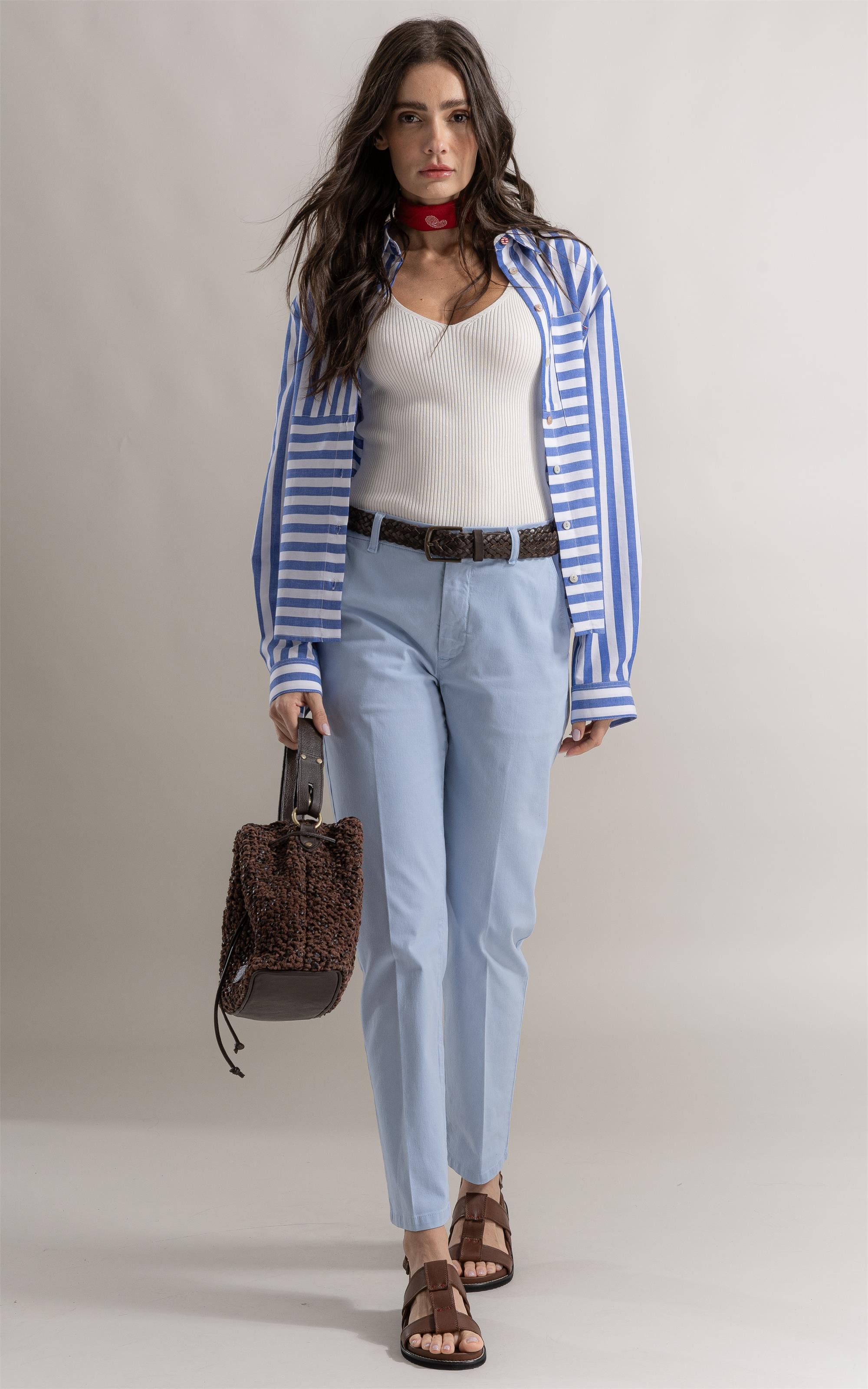 Camisa Francine Stripe Navy Azul Jeans