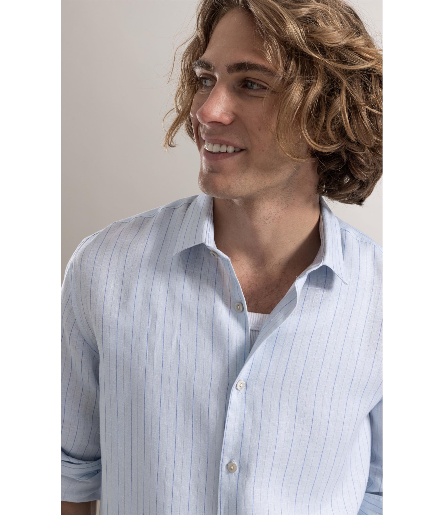 Camisa Ft Bordado Timal Linho Azul Claro
