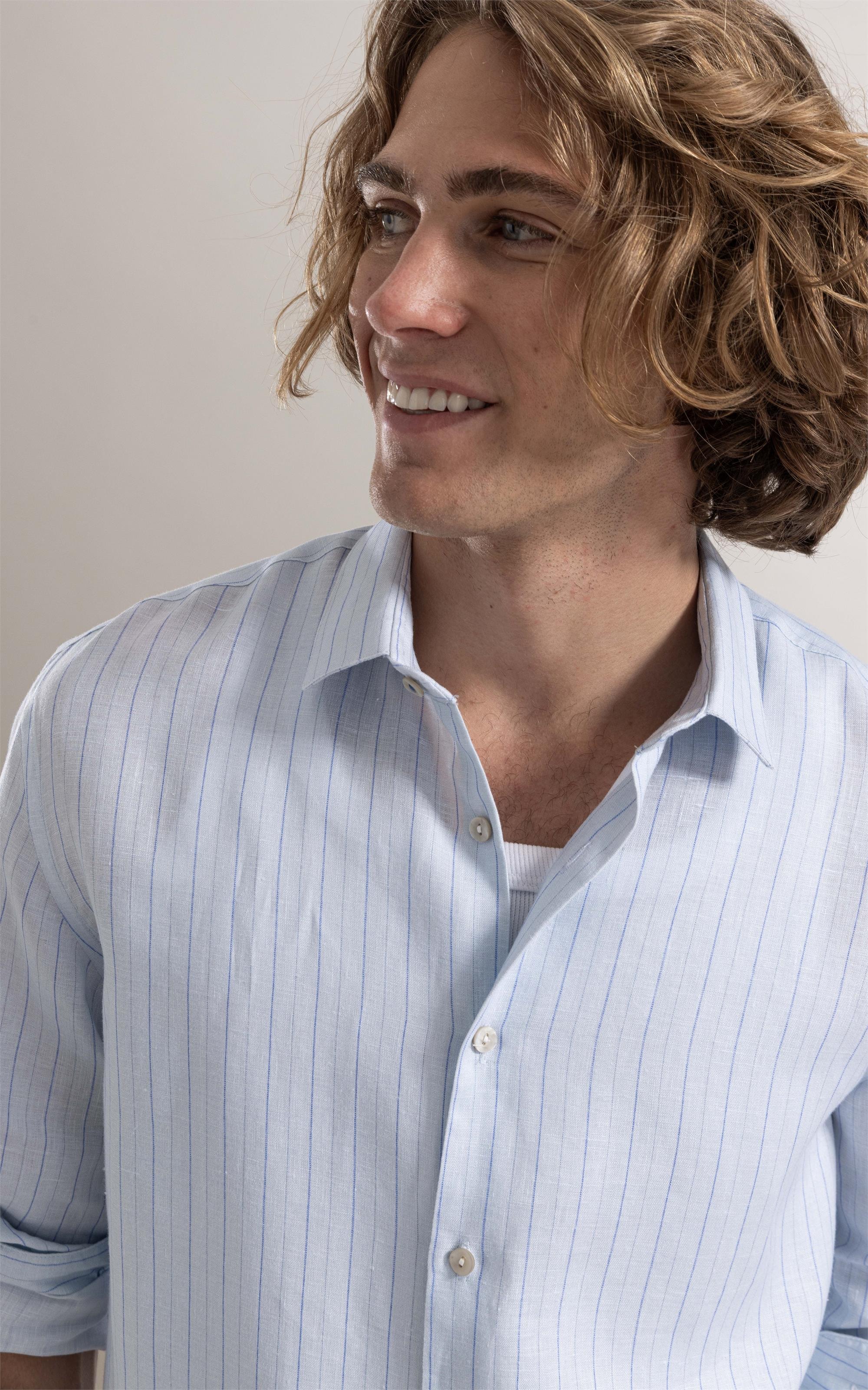 Camisa Ft Bordado Timal Linho Azul Claro