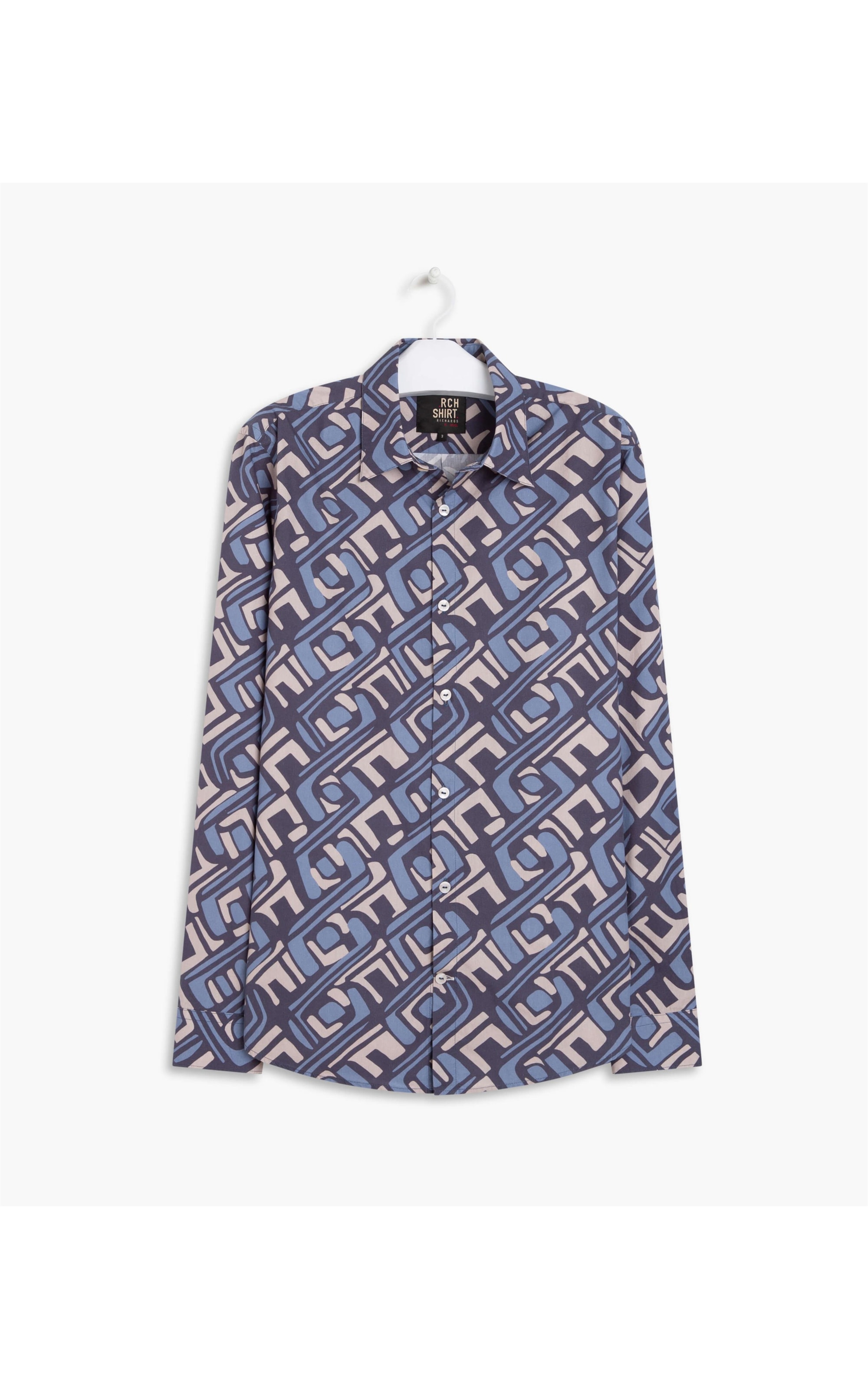  Camisa Geo Tribal Estampada Azul Bic