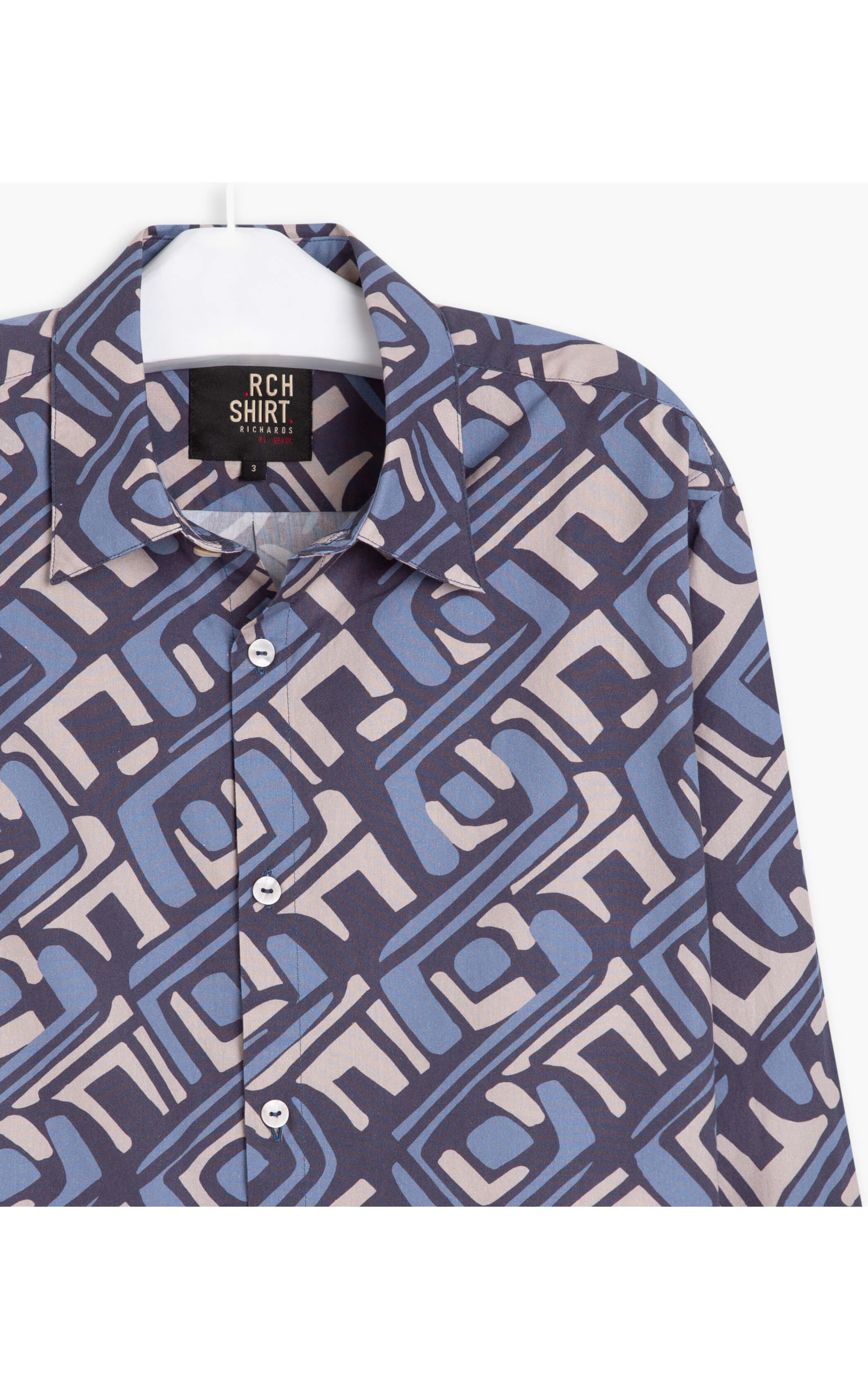  Camisa Geo Tribal Estampada Azul Bic