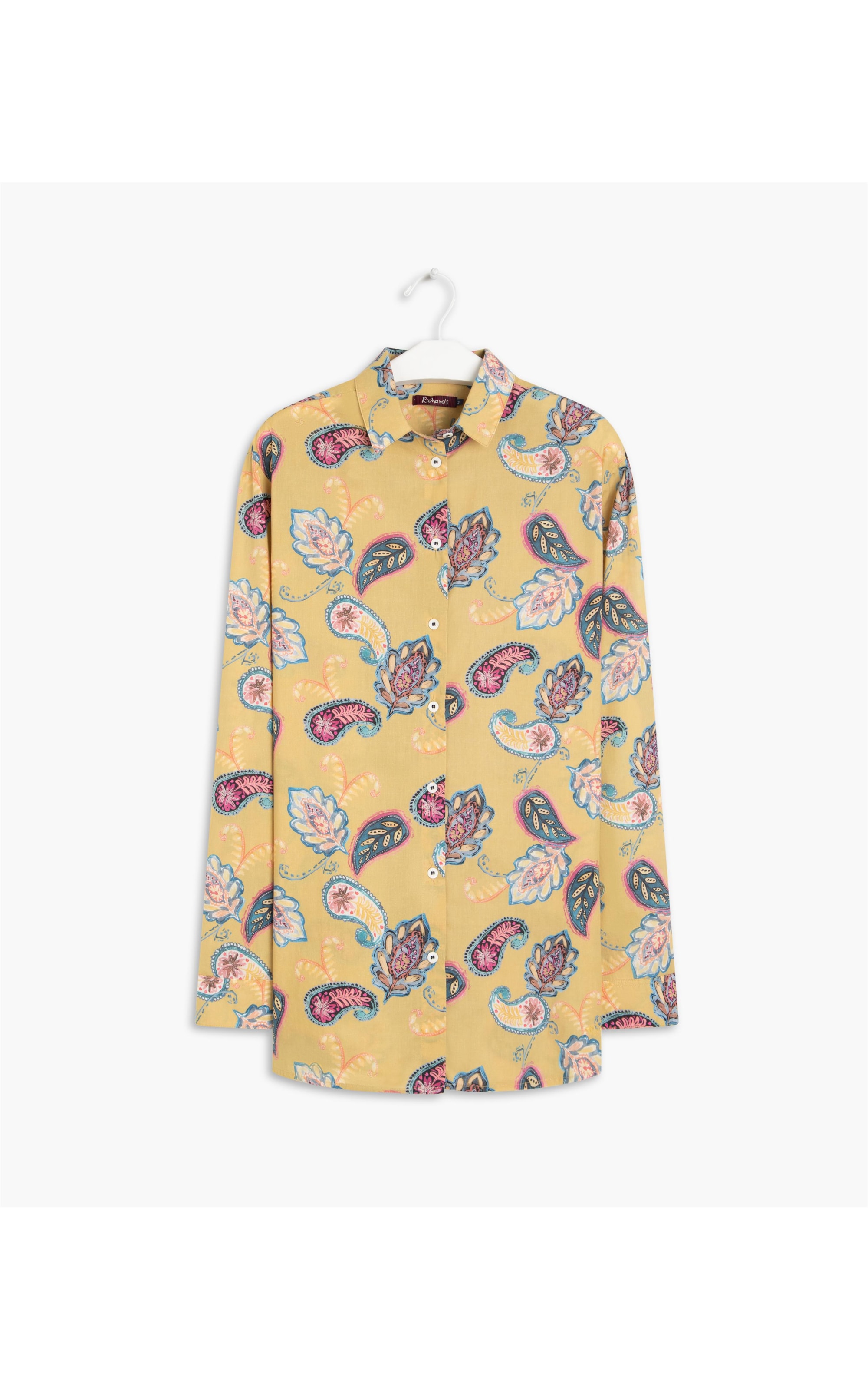 Camisa Heras Paisley Voil Algodão Mostarda