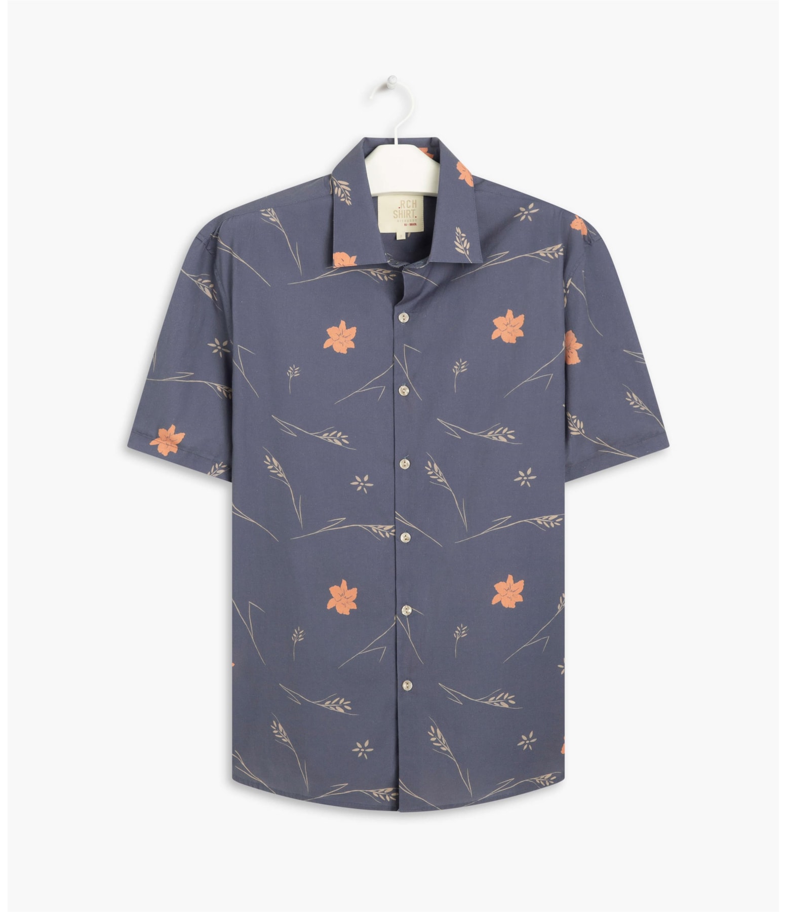 Camisa Hibisco Estampada Mc Azul Pervante