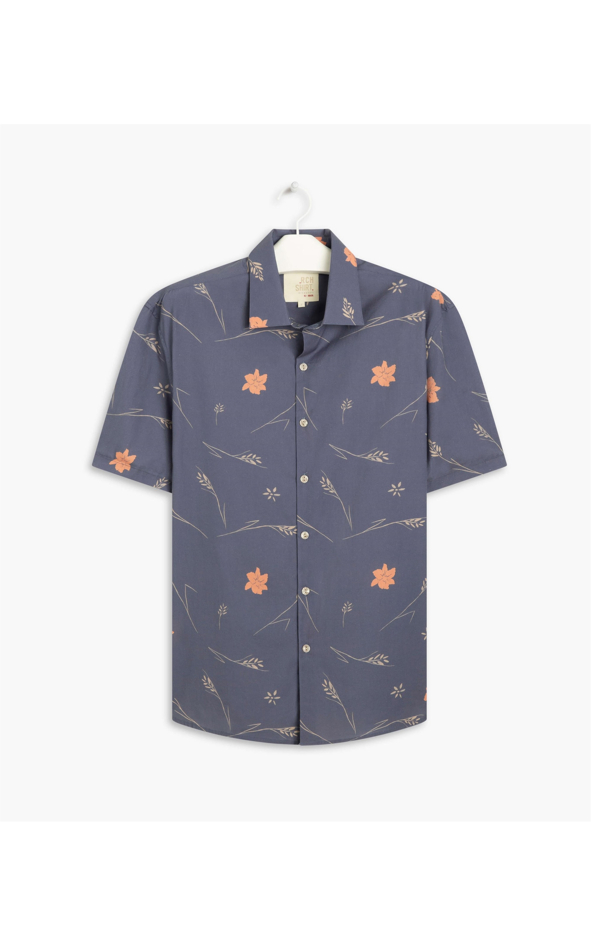 Camisa Hibisco Estampada Mc Azul Pervante