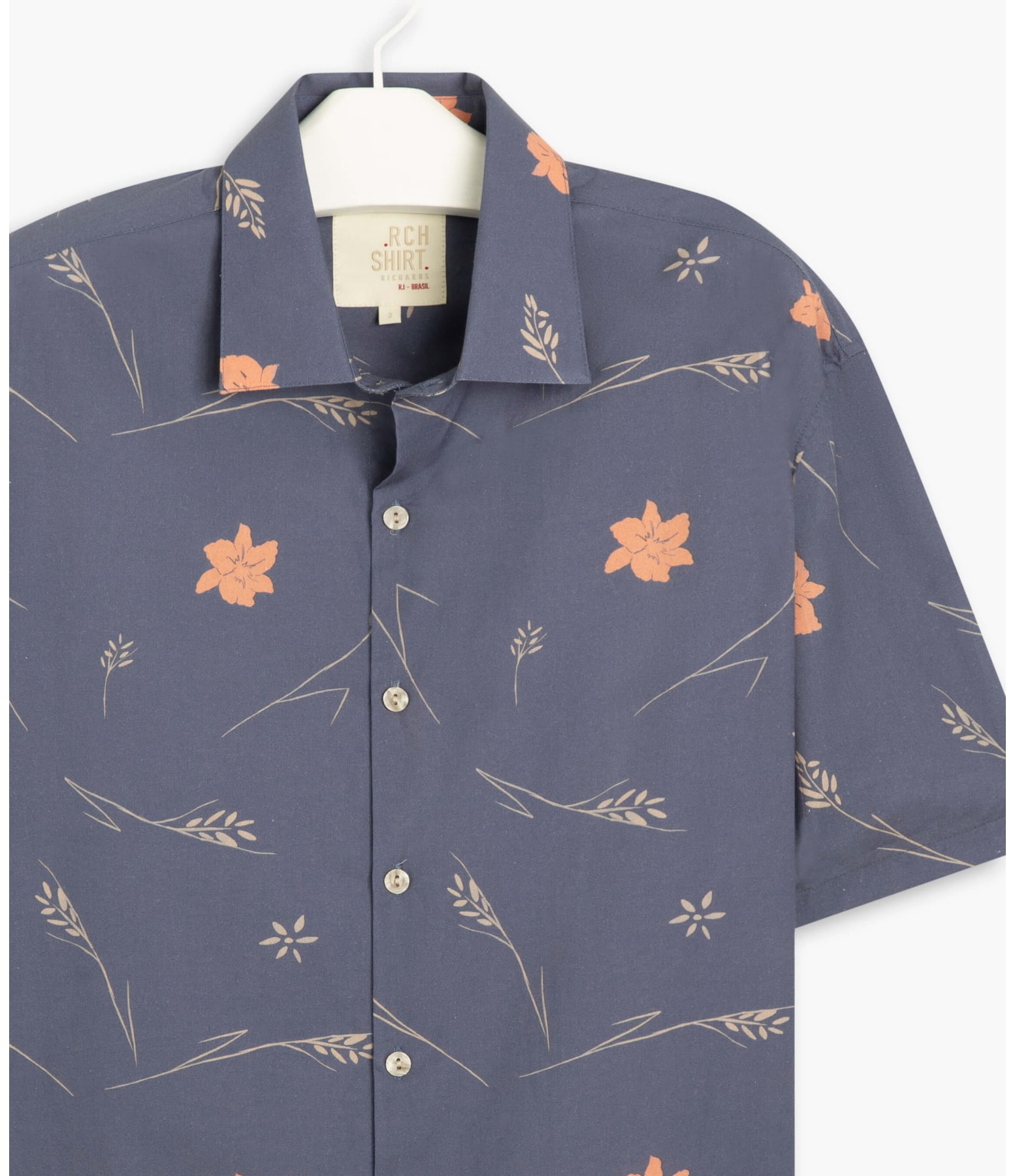 Camisa Hibisco Estampada Mc Azul Pervante