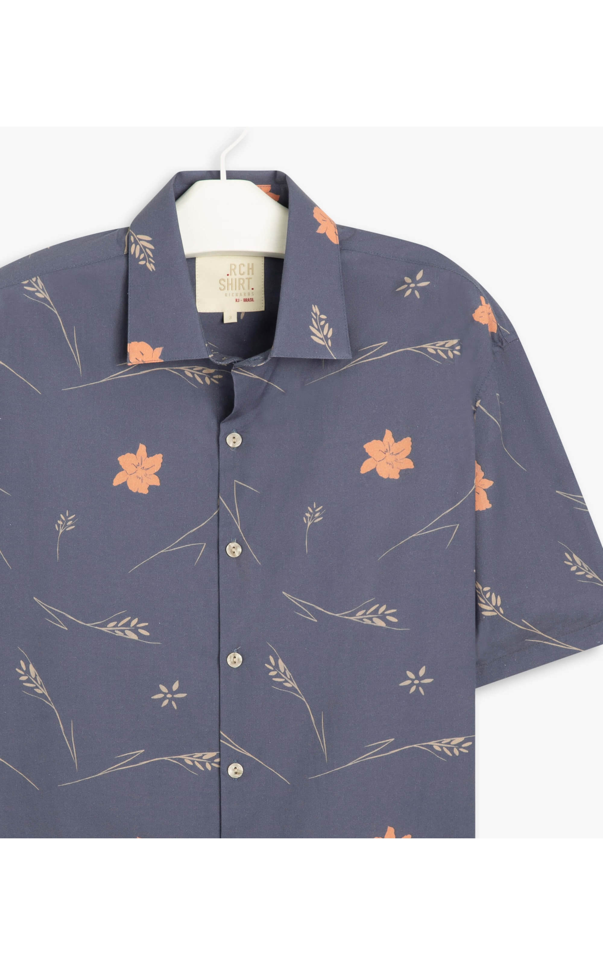 Camisa Hibisco Estampada Mc Azul Pervante