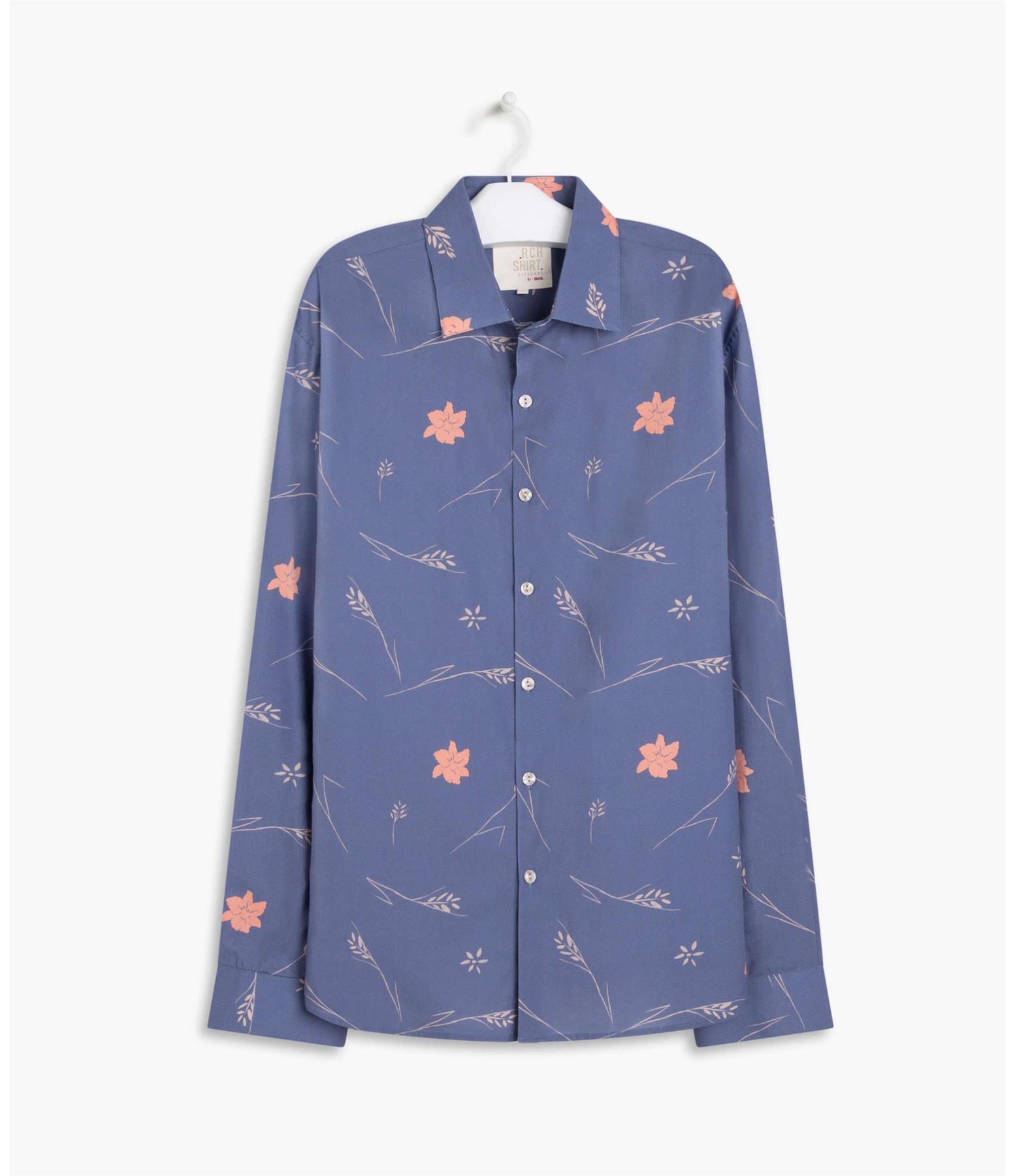  Camisa Hibisco Estampada Ml Azul Pervante