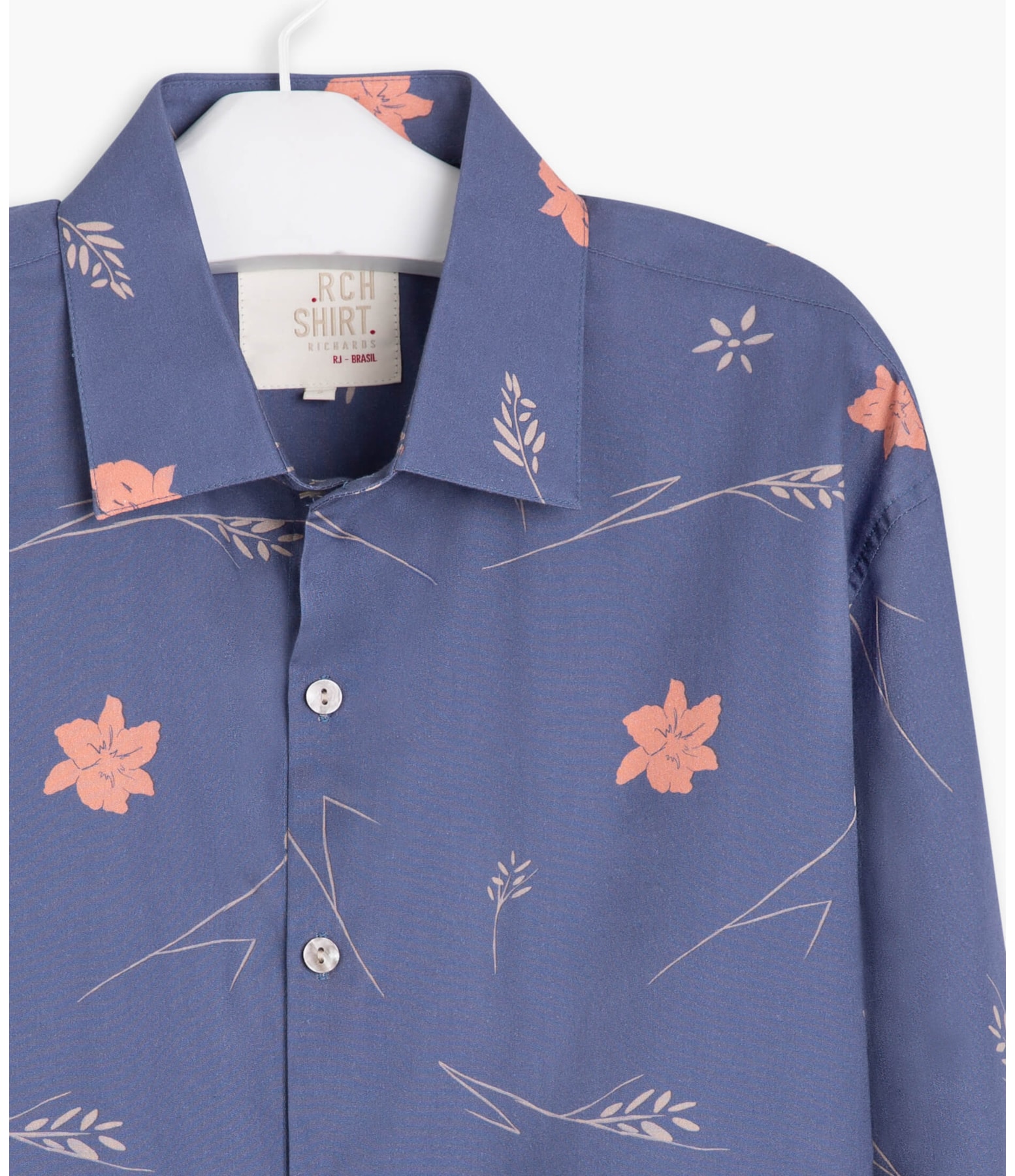  Camisa Hibisco Estampada Ml Azul Pervante