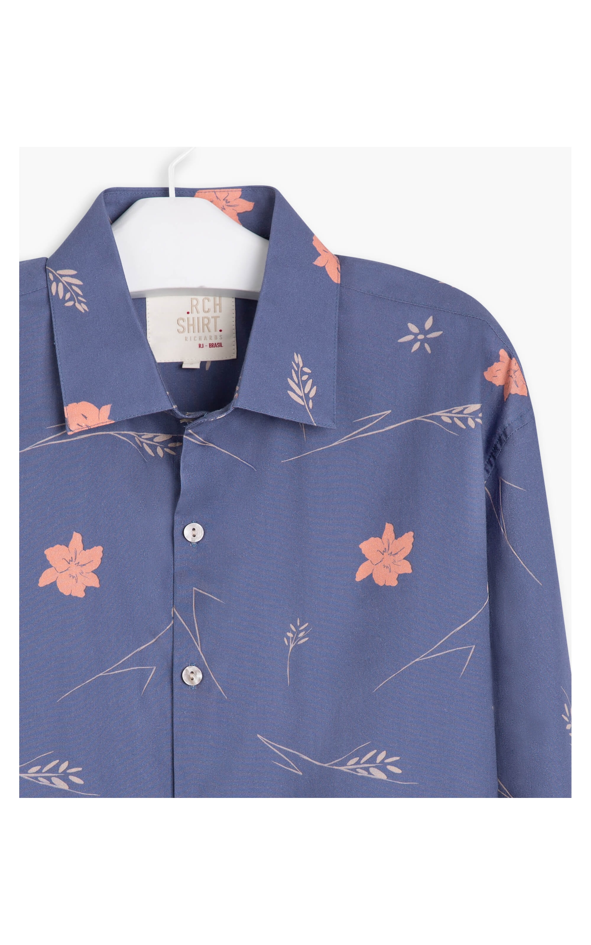  Camisa Hibisco Estampada Ml Azul Pervante