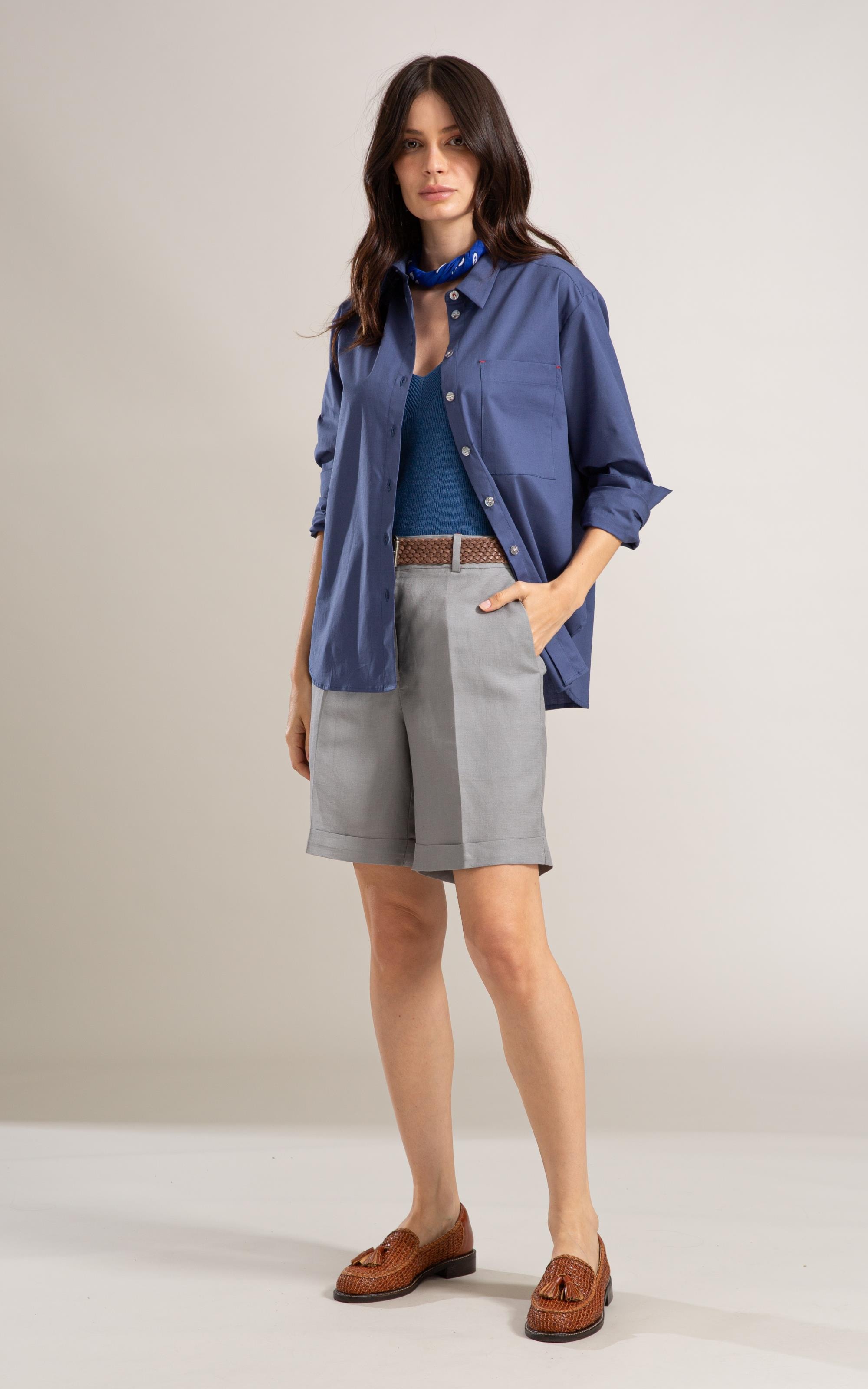 Camisa Jade Algodao Azul Pervante