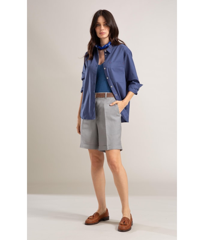 Camisa Jade Algodao Azul Pervante