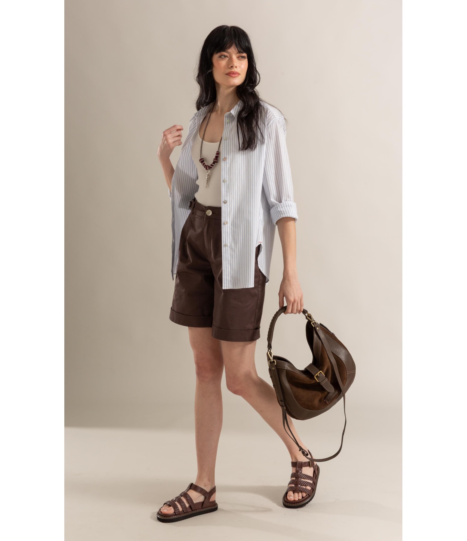 Camisa Jade Listras Algodao Azul Jeans