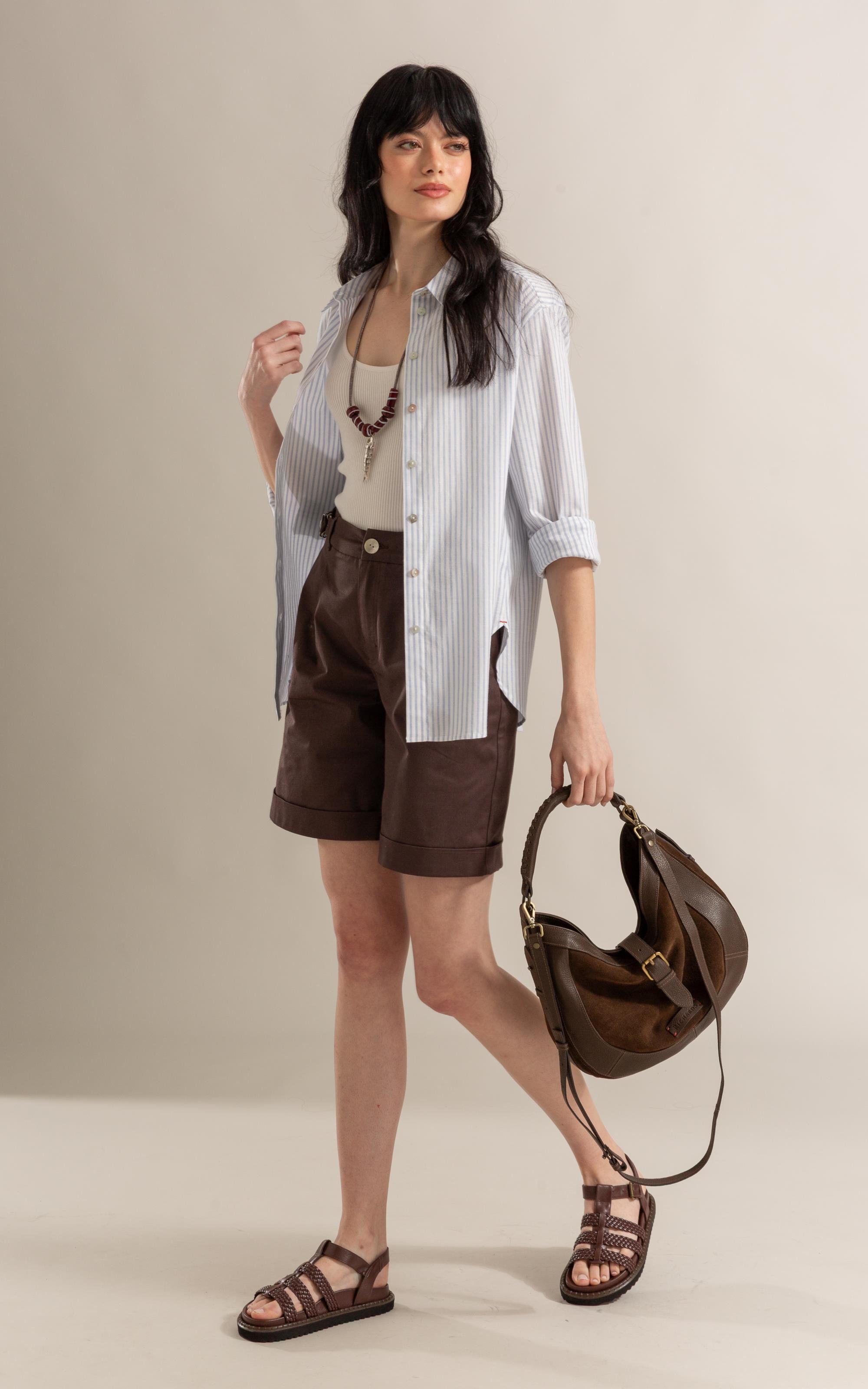 Camisa Jade Listras Algodao Azul Jeans