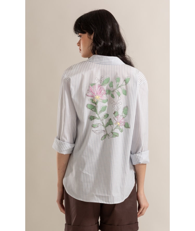 Camisa Jade Listras Algodao Azul Jeans