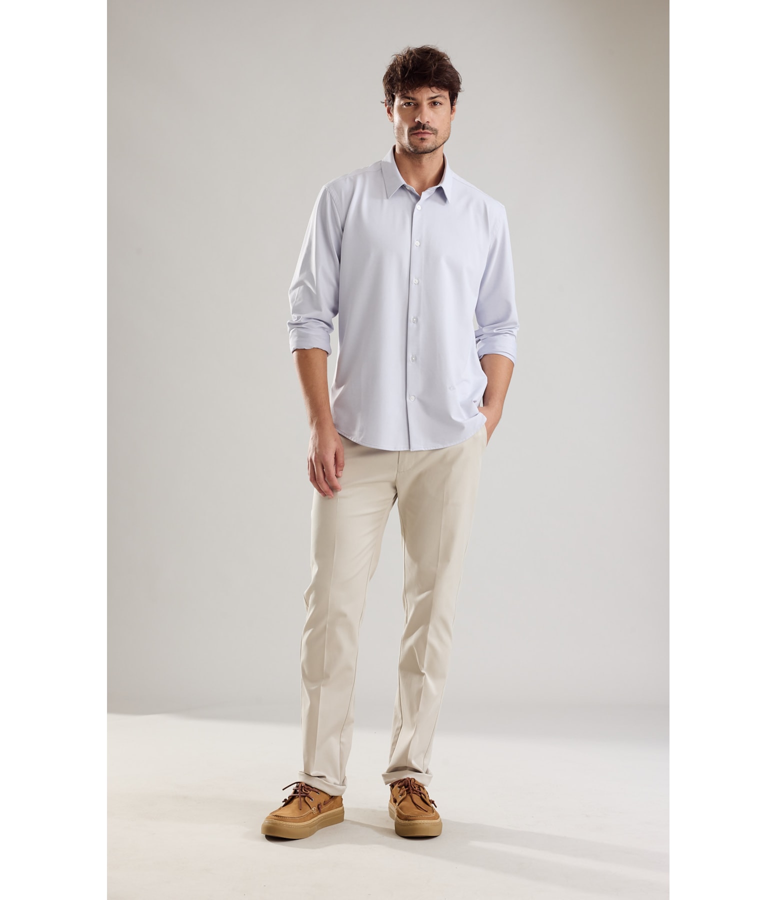 Camisa Knitted Bi Stretch Ml Azul Claro