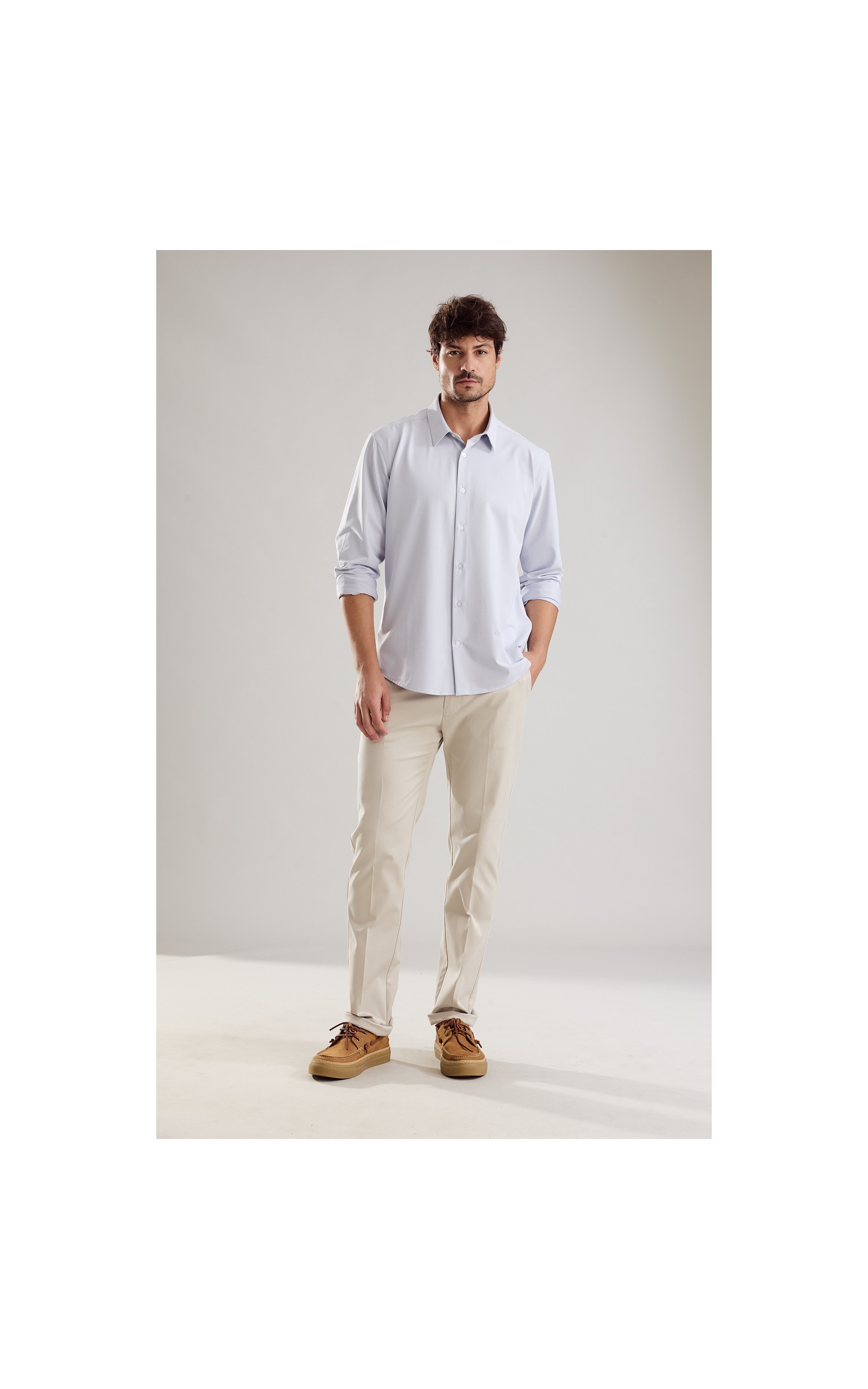 Camisa Knitted Bi Stretch Ml Azul Claro