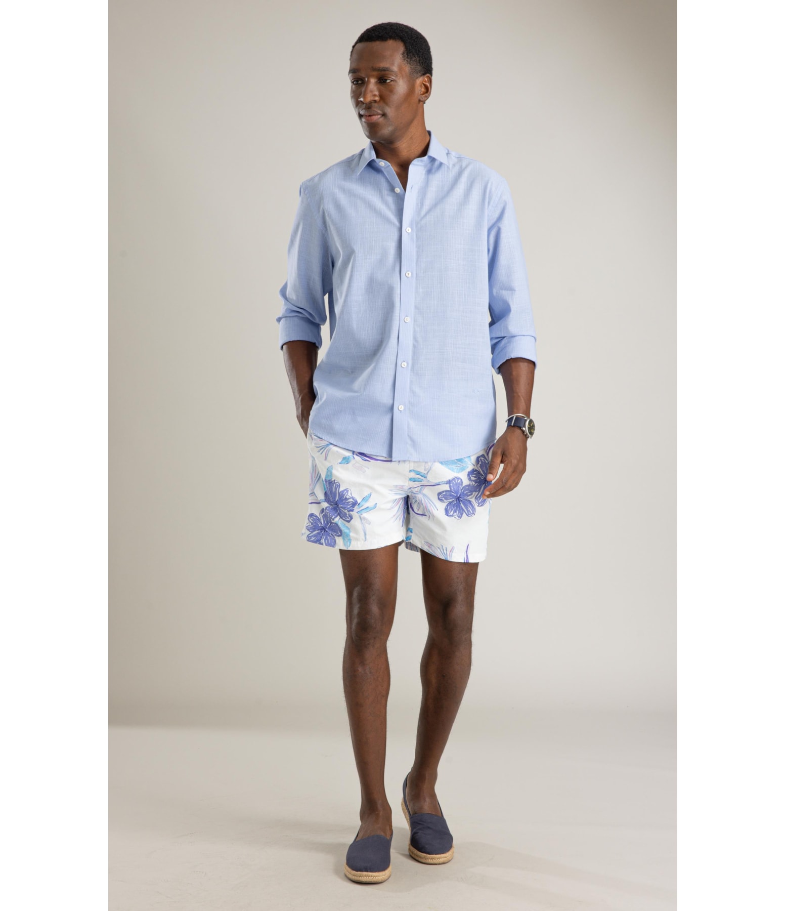 Camisa Linen Like Listrado Paulo Ml Azul Claro