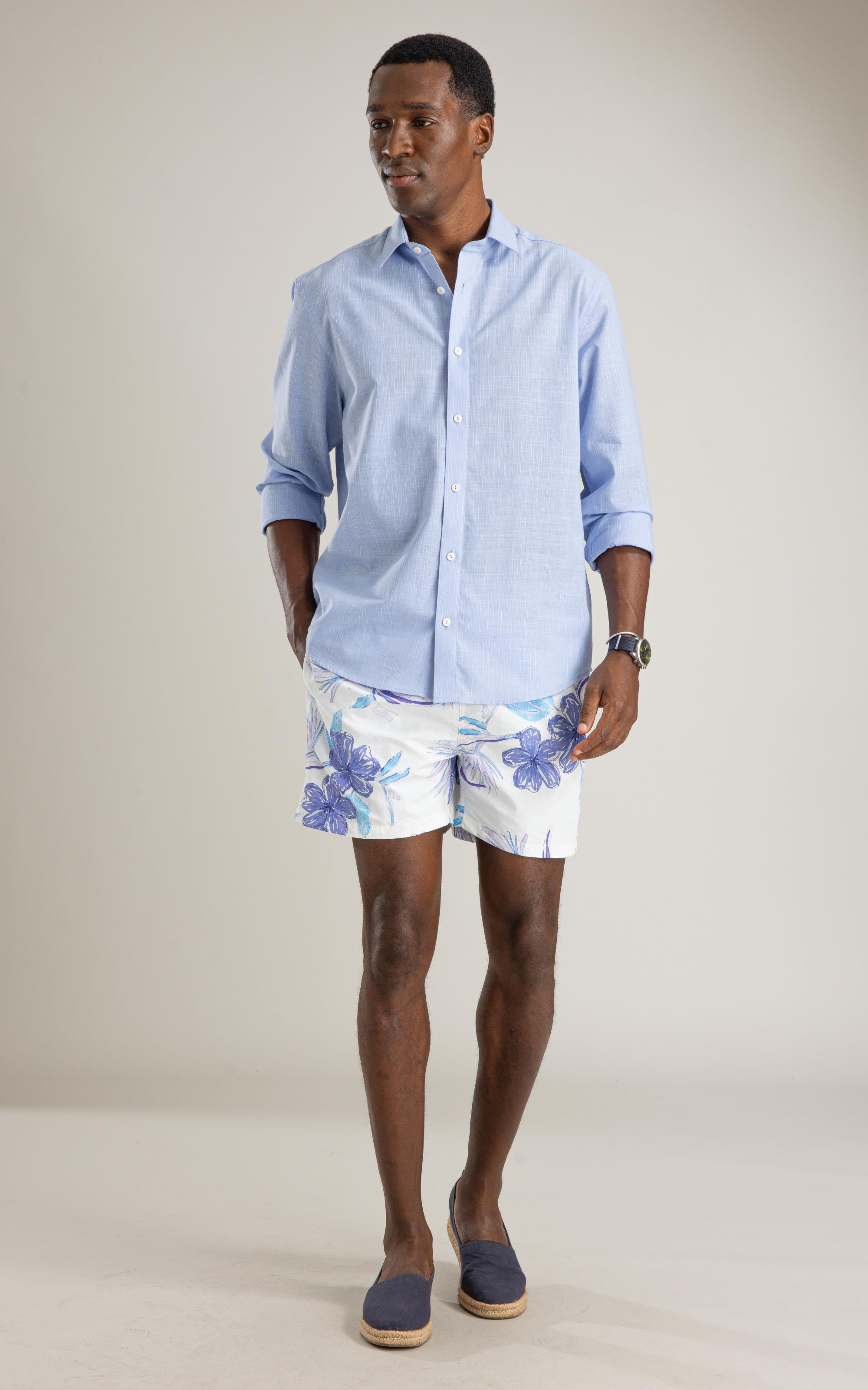 Camisa Linen Like Listrado Paulo Ml Azul Claro