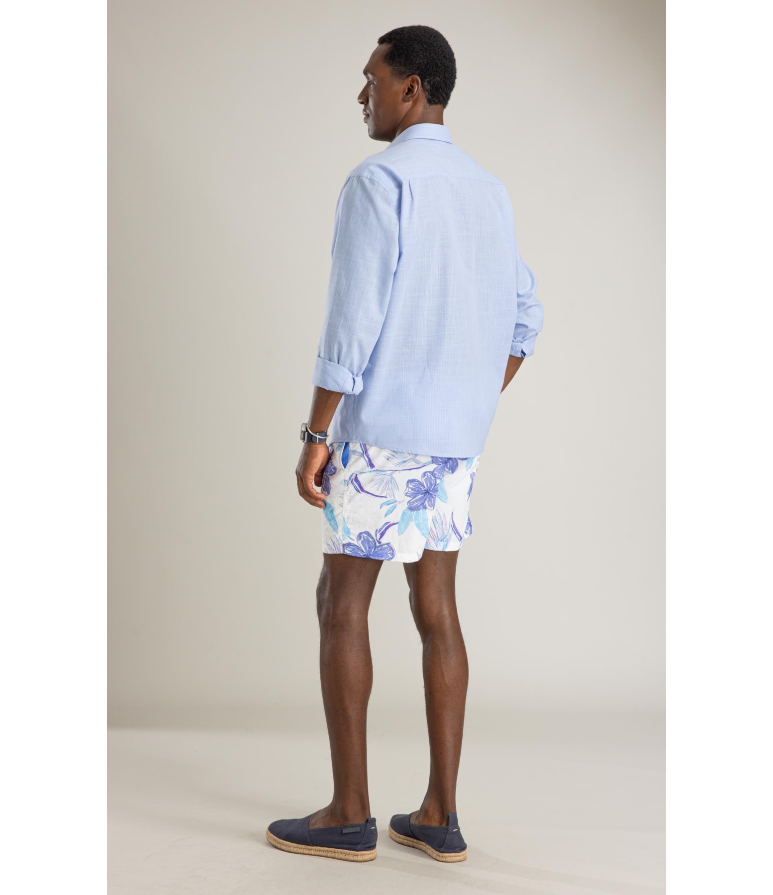 Camisa Linen Like Listrado Paulo Ml Azul Claro