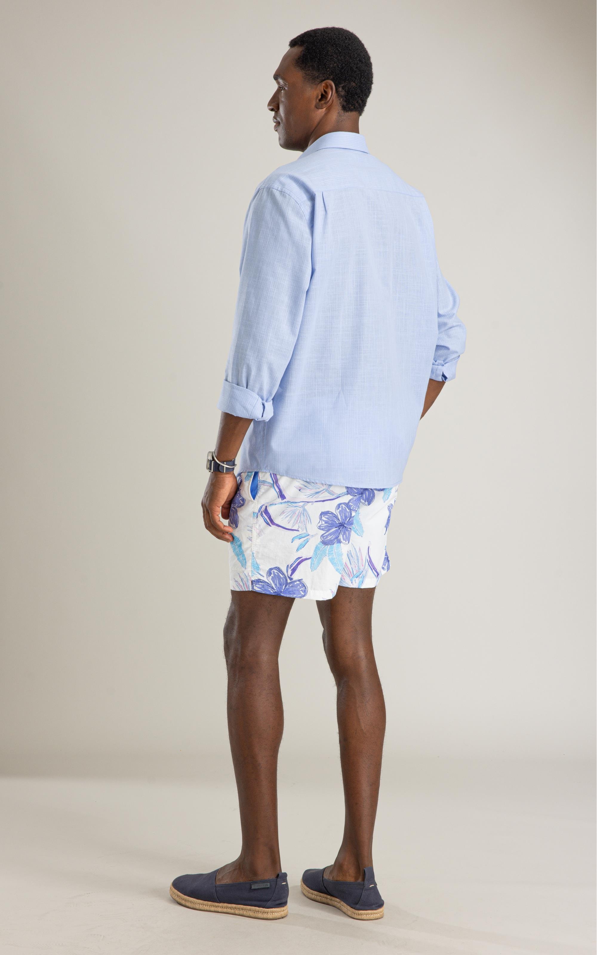 Camisa Linen Like Listrado Paulo Ml Azul Claro