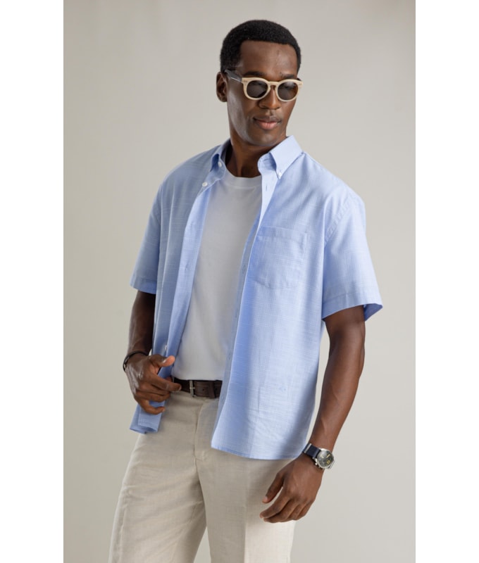 Camisa Linen Like Xadrez Gabriel Mc Azul Claro