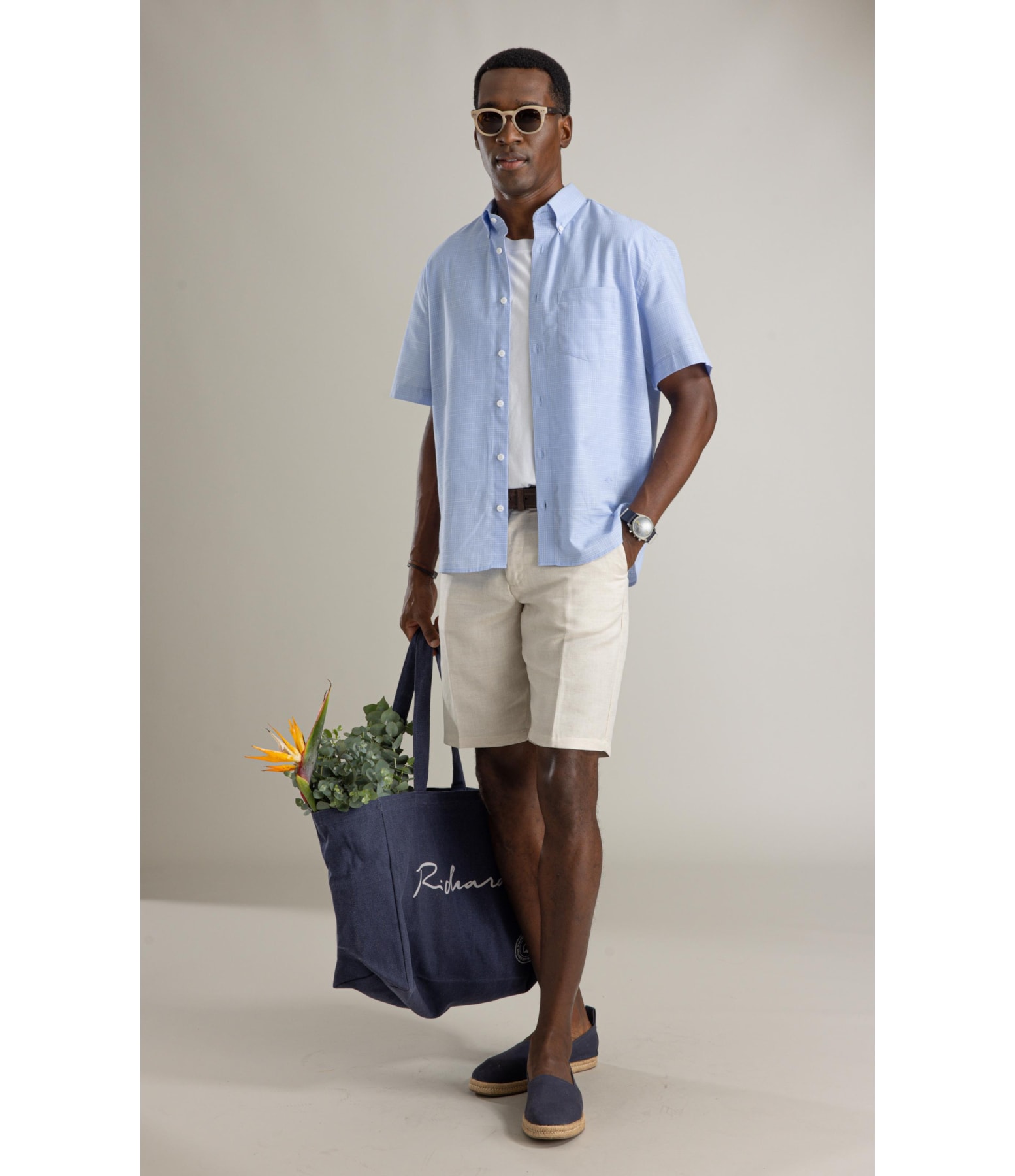 Camisa Linen Like Xadrez Gabriel Mc Azul Claro