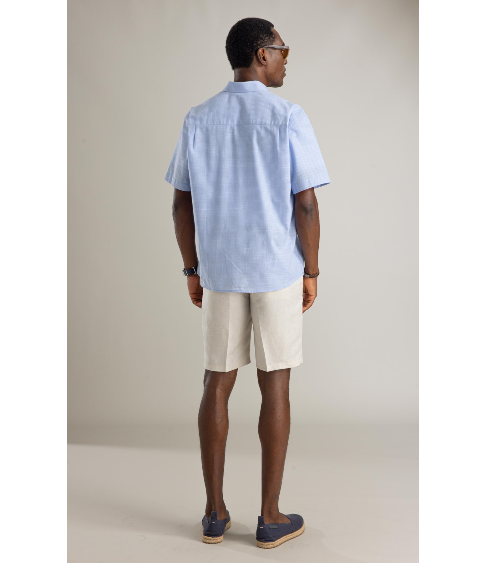 Camisa Linen Like Xadrez Gabriel Mc Azul Claro