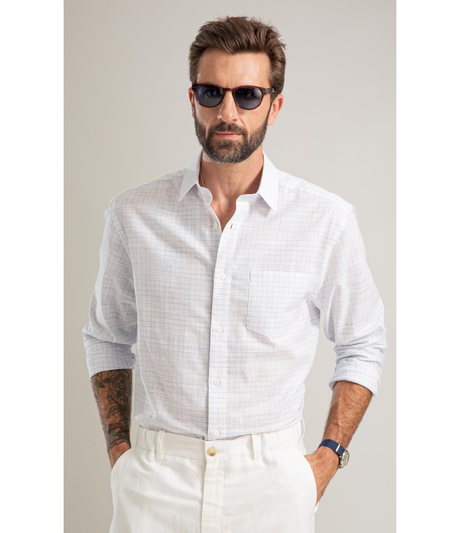 Camisa Linen Like Xadrez Rafael Ml Hortencia