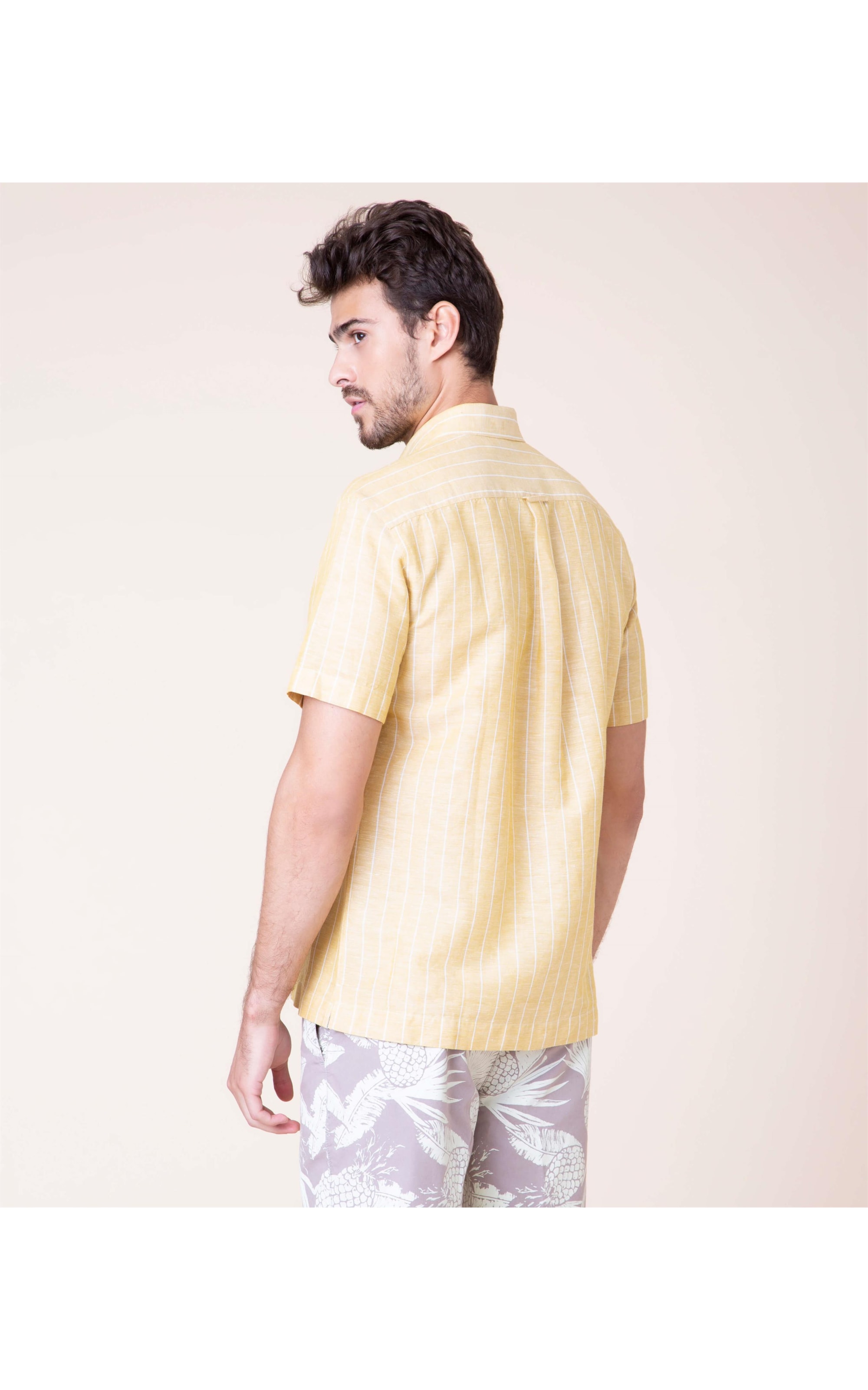 Camisa Linho  Ariel Listrada Mc Amarelo