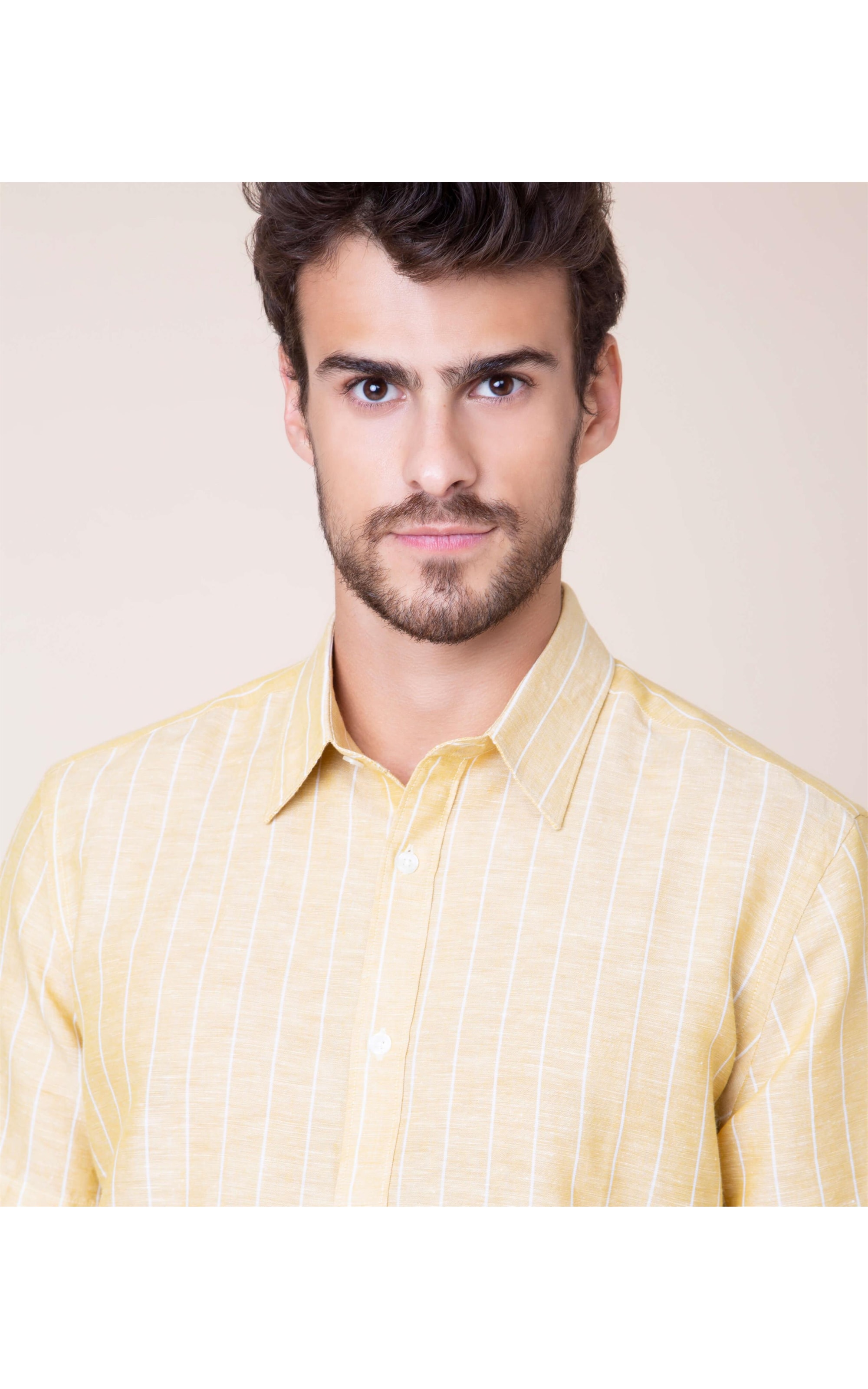 Camisa Linho  Ariel Listrada Mc Amarelo