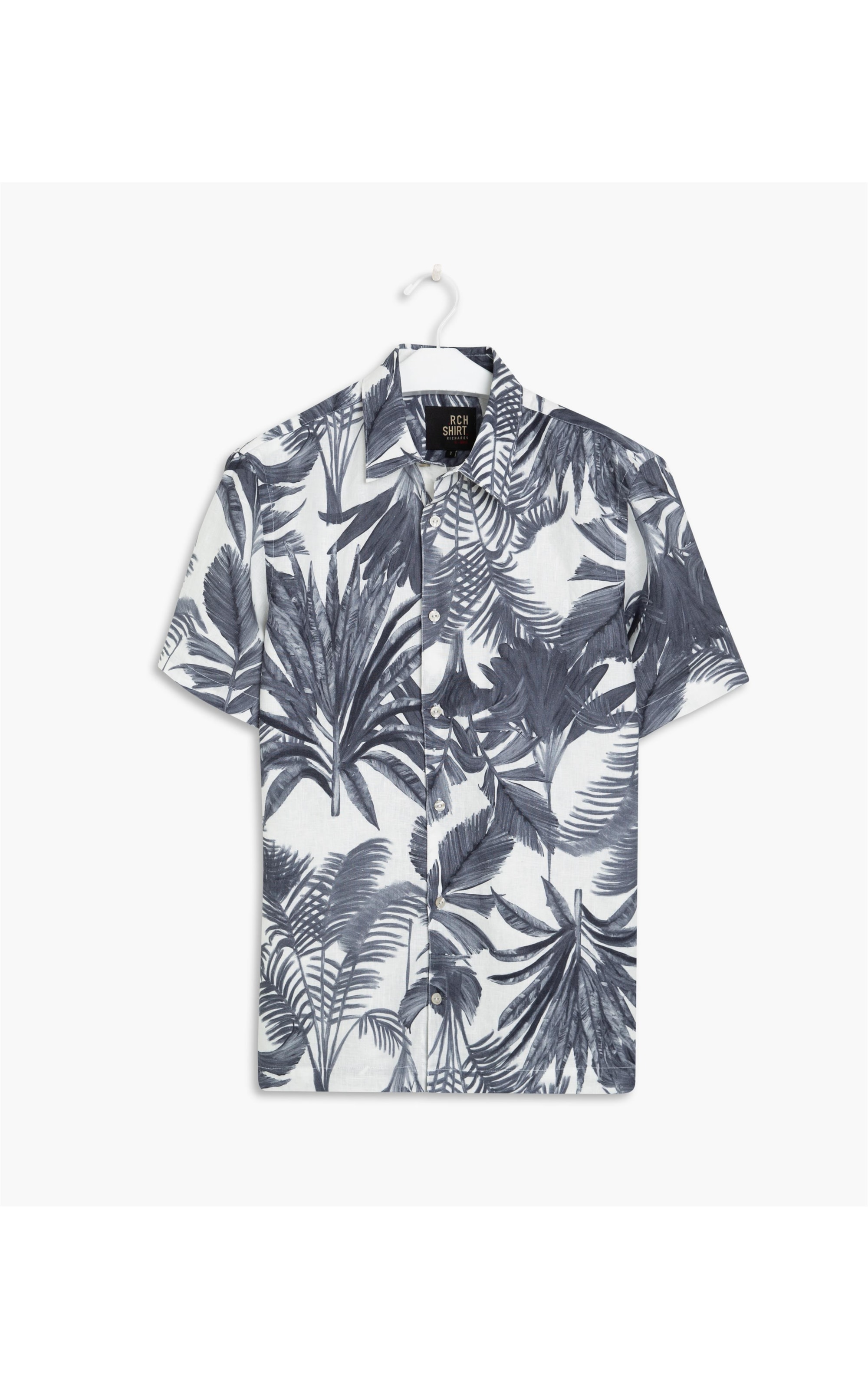 Camisa Linho  Arvoredo Estampada Mc Cinza Mescla