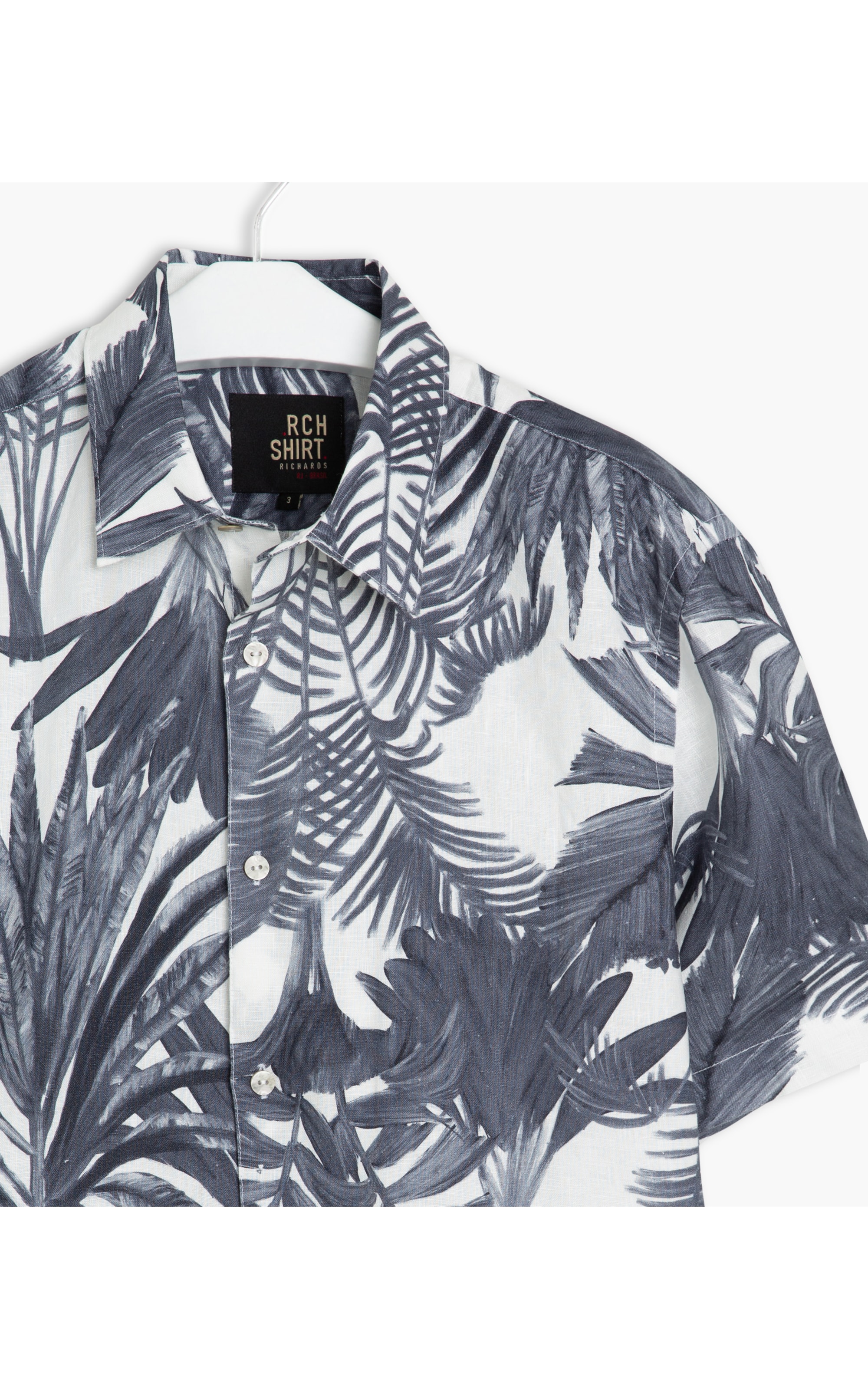 Camisa Linho  Arvoredo Estampada Mc Cinza Mescla