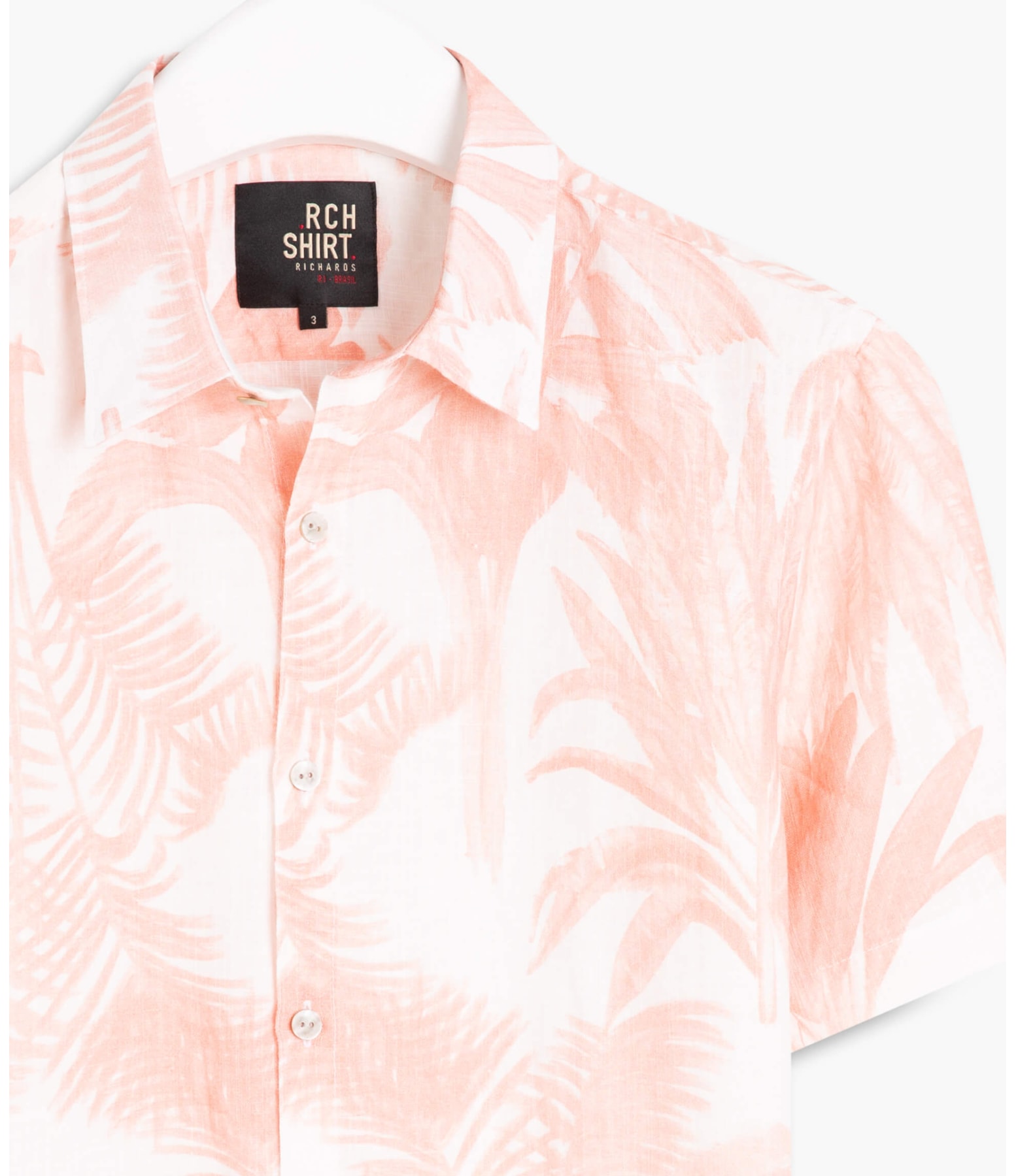 Camisa Linho  Arvoredo Estampada Mc Vermelho Cinza Mescla