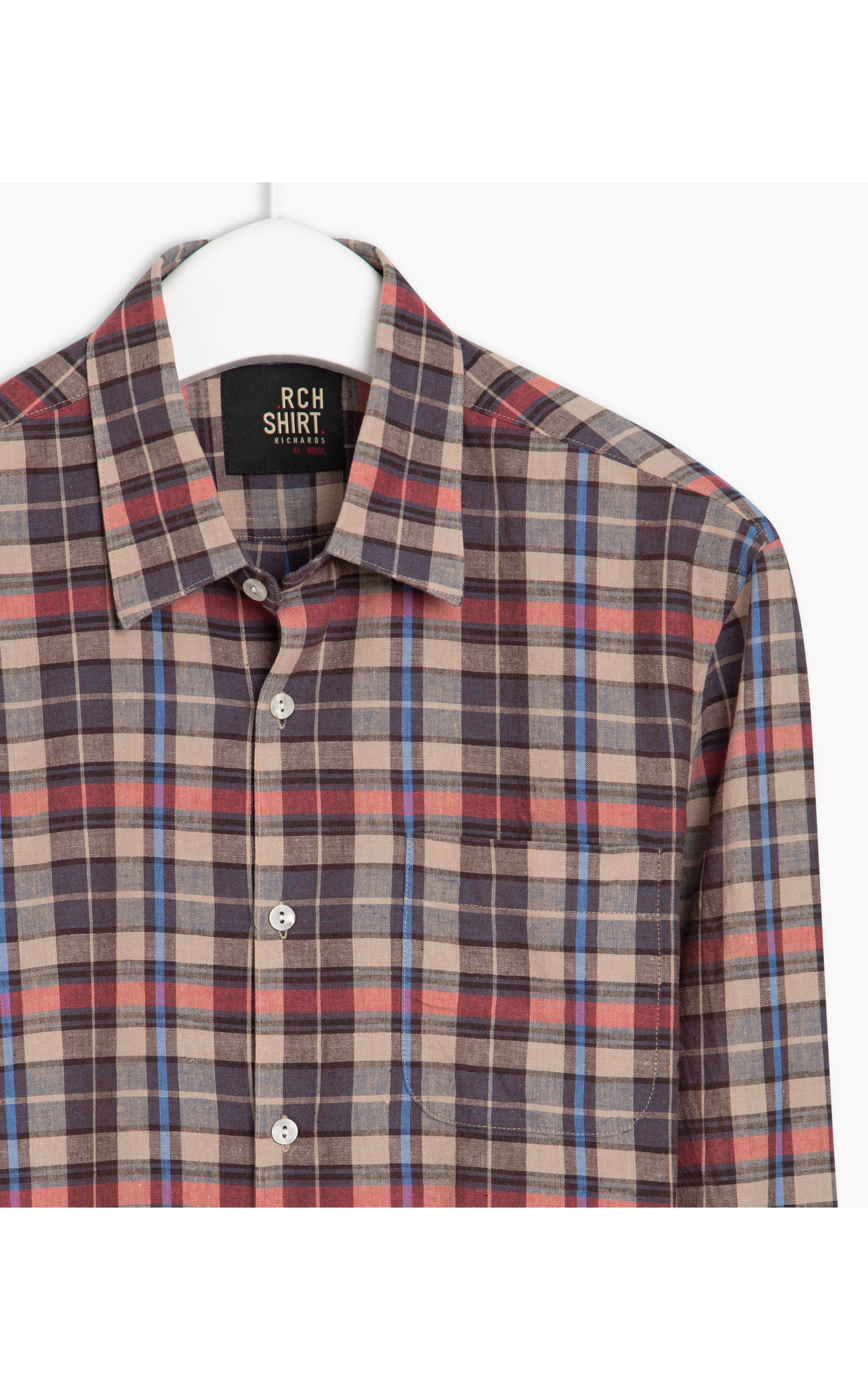 Camisa Linho  Austin Xadrez Ml Vermelho