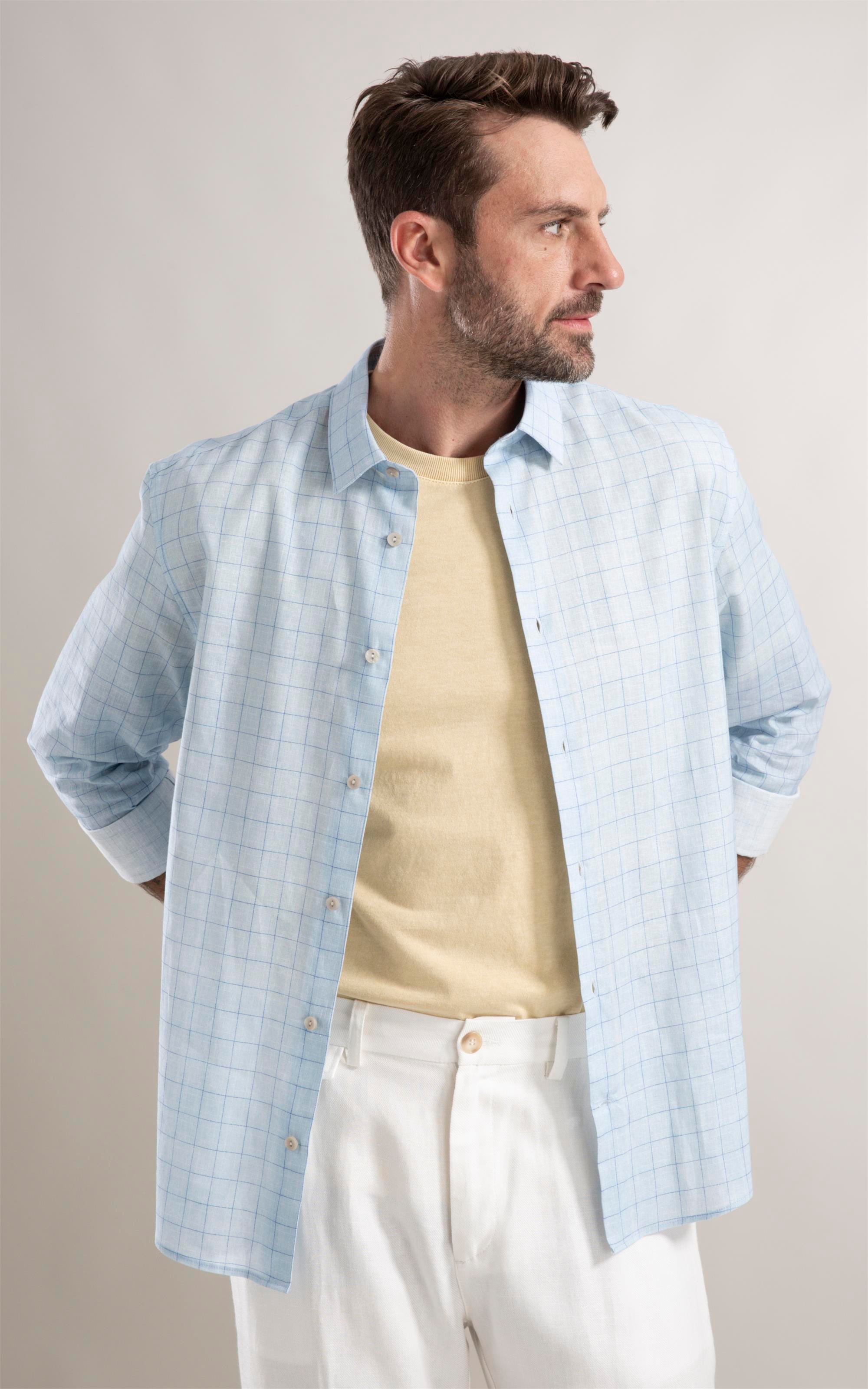 Camisa Linho Azul Claro