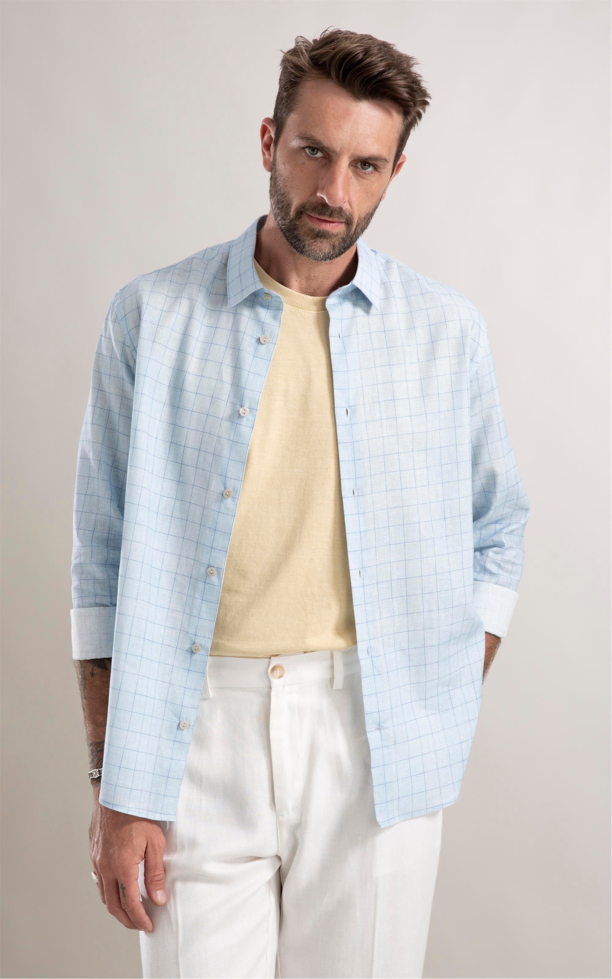 Camisa Linho Azul Claro