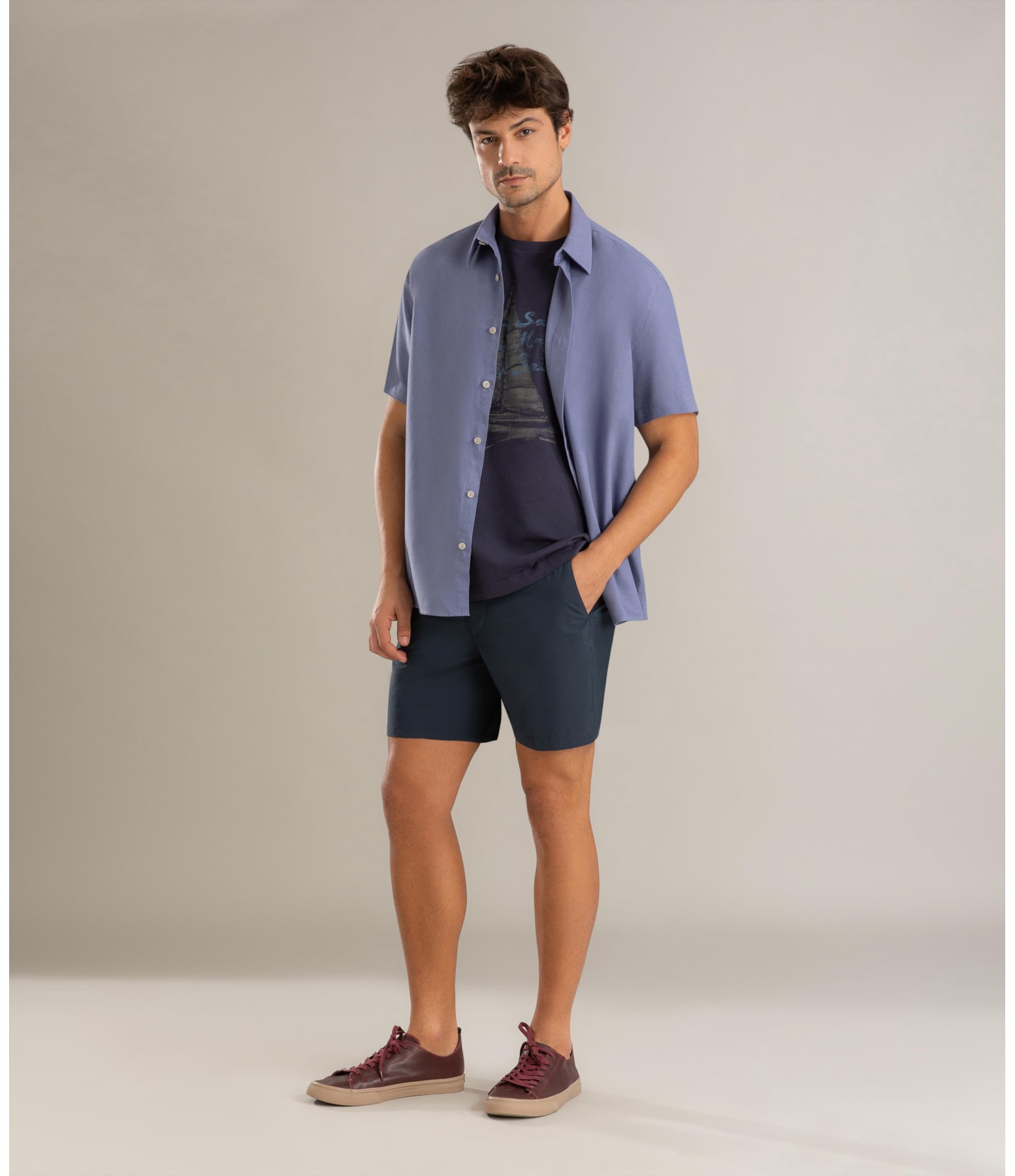 Camisa Linho Azul Seco
