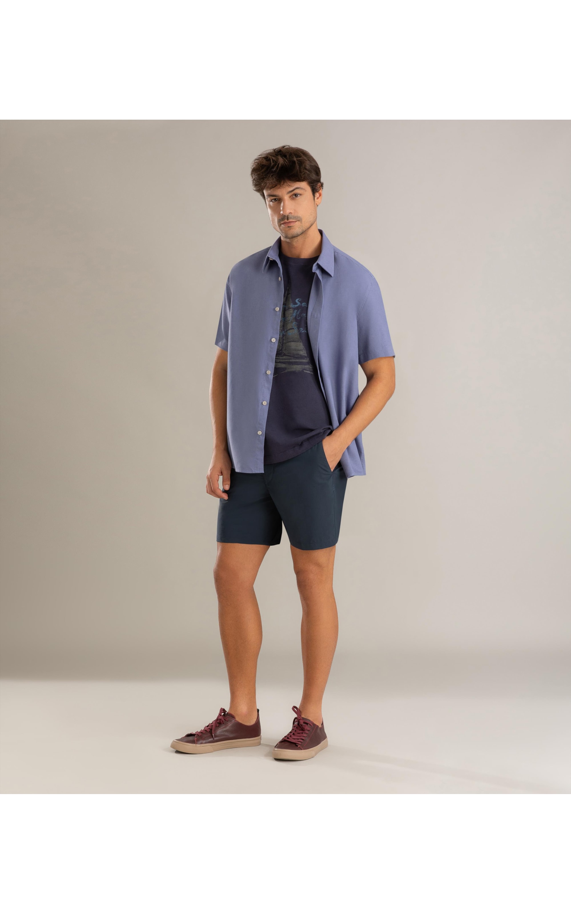 Camisa Linho Azul Seco