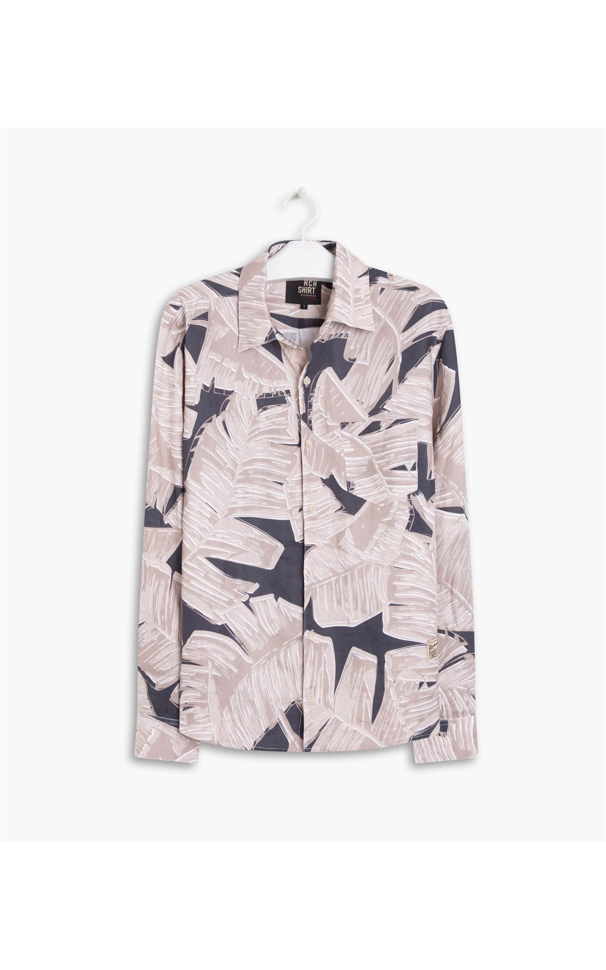  Camisa Linho  Bananeiras Estampada  Areia