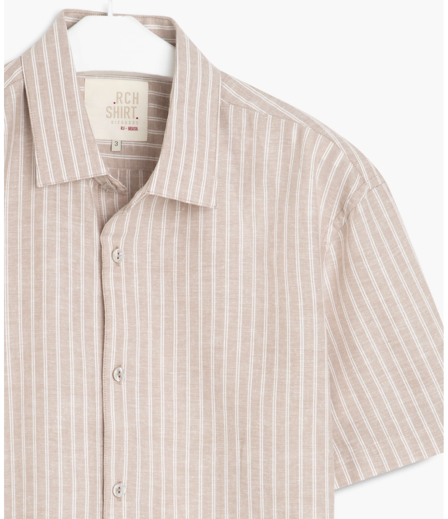 Camisa Linho  Baruc Listrada Mc Caqui